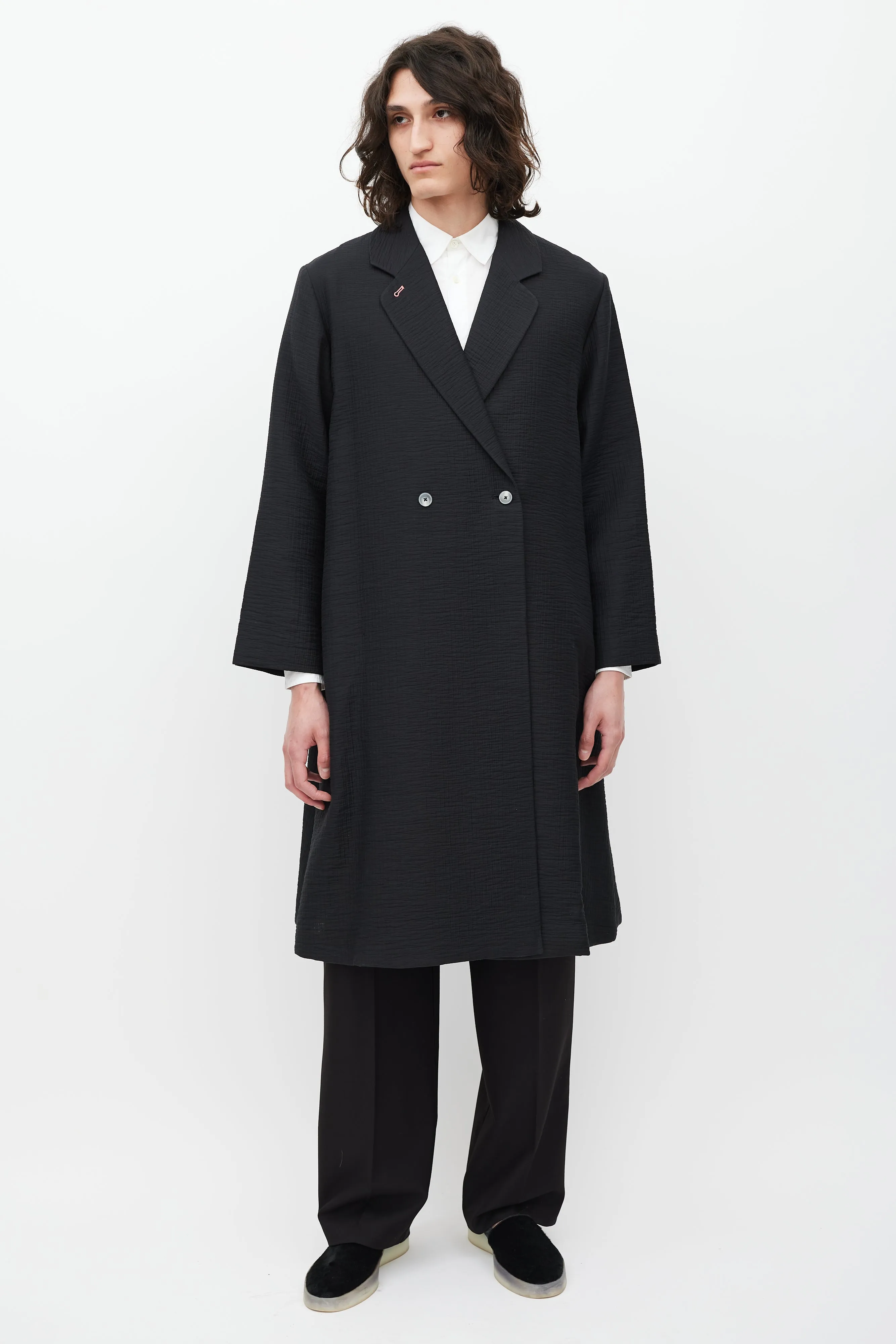 Black & Pink Trimmed Textured Cotton Coat