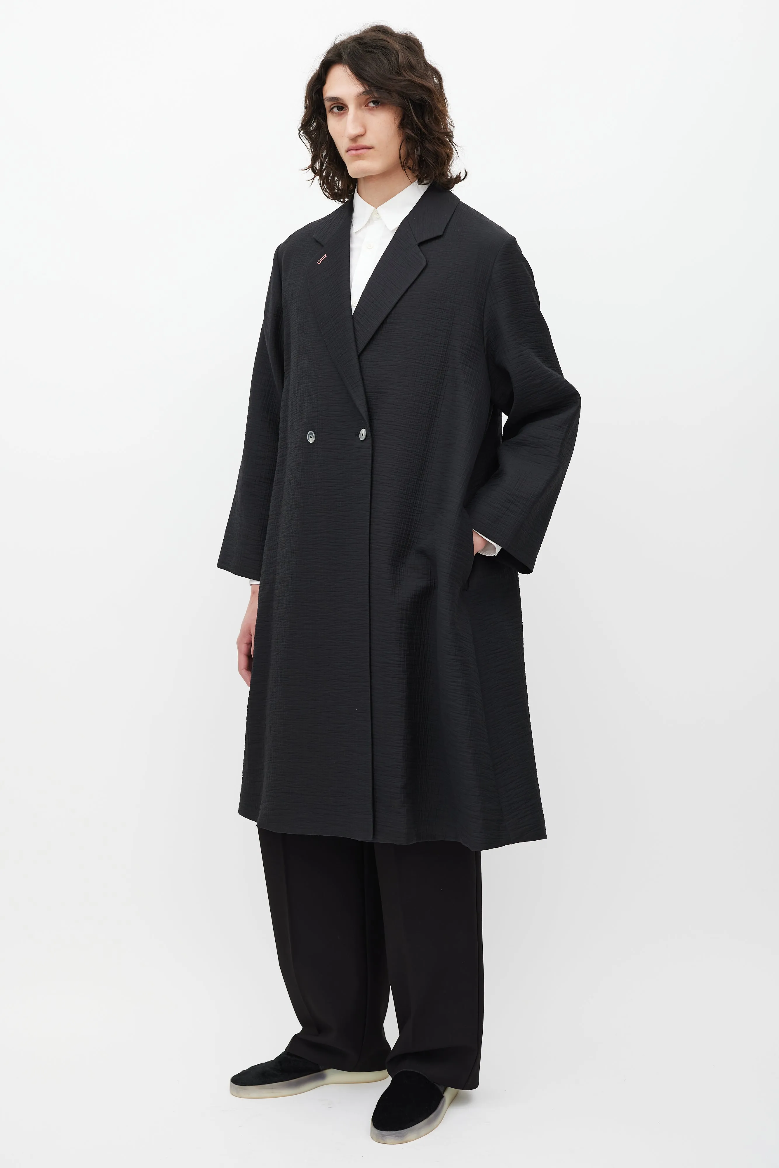 Black & Pink Trimmed Textured Cotton Coat