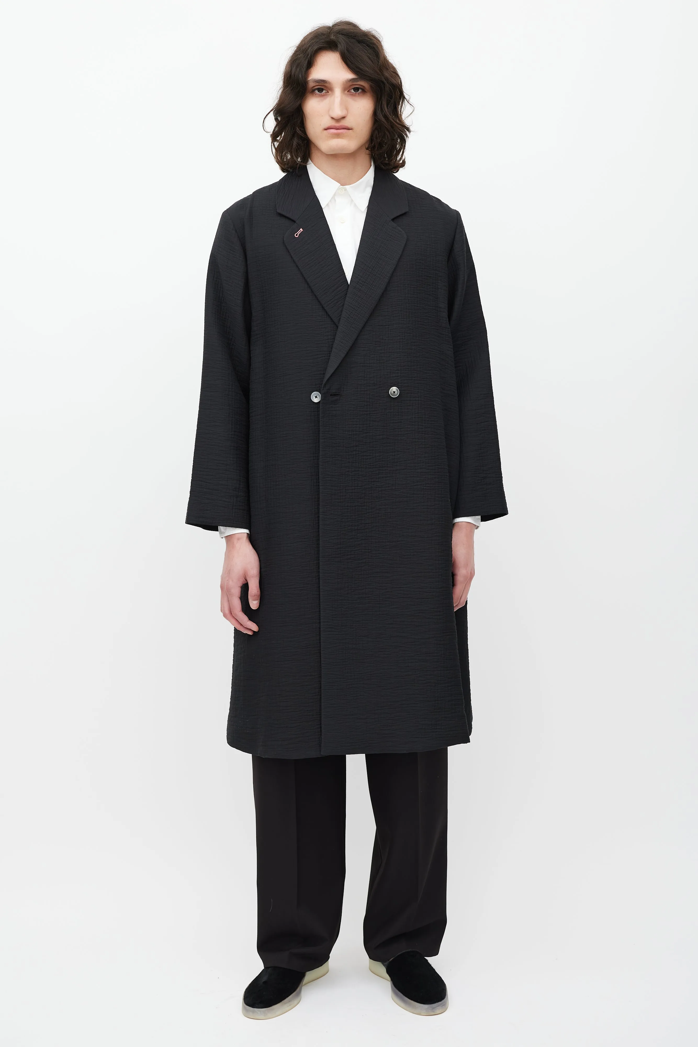 Black & Pink Trimmed Textured Cotton Coat