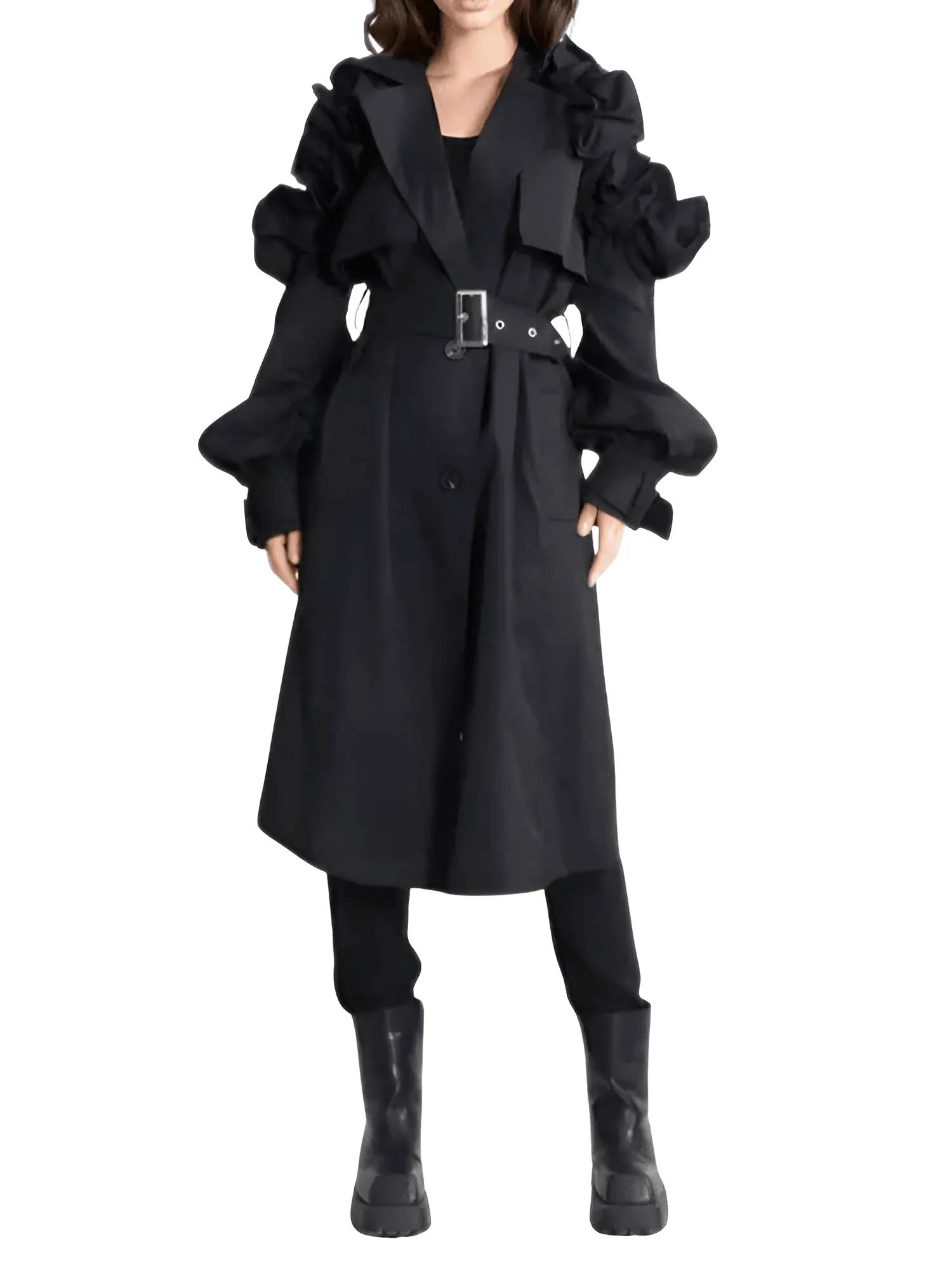 Black Khaki Long Trench Coat Women's Belt Elegant Chic Stylish Luxury Clothes Runway Fashion