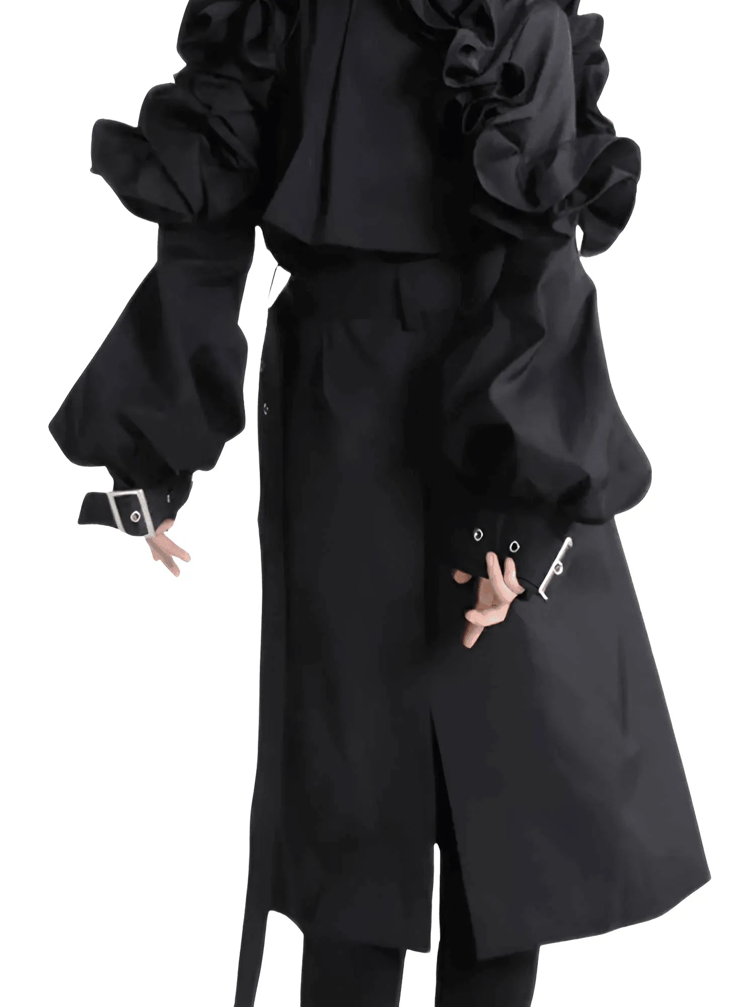 Black Khaki Long Trench Coat Women's Belt Elegant Chic Stylish Luxury Clothes Runway Fashion