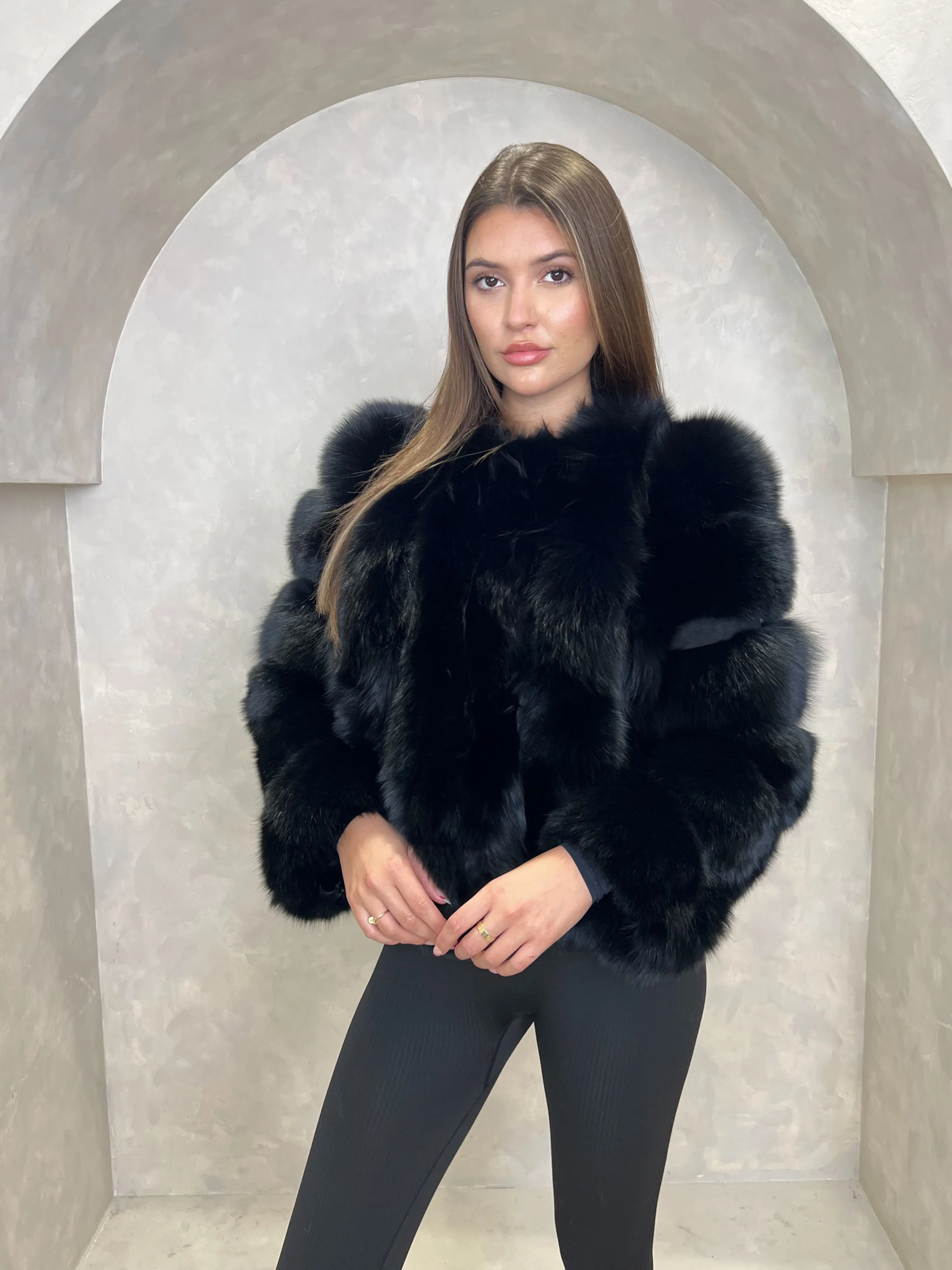 Black Luxury Fur Vertical Pelt Coat