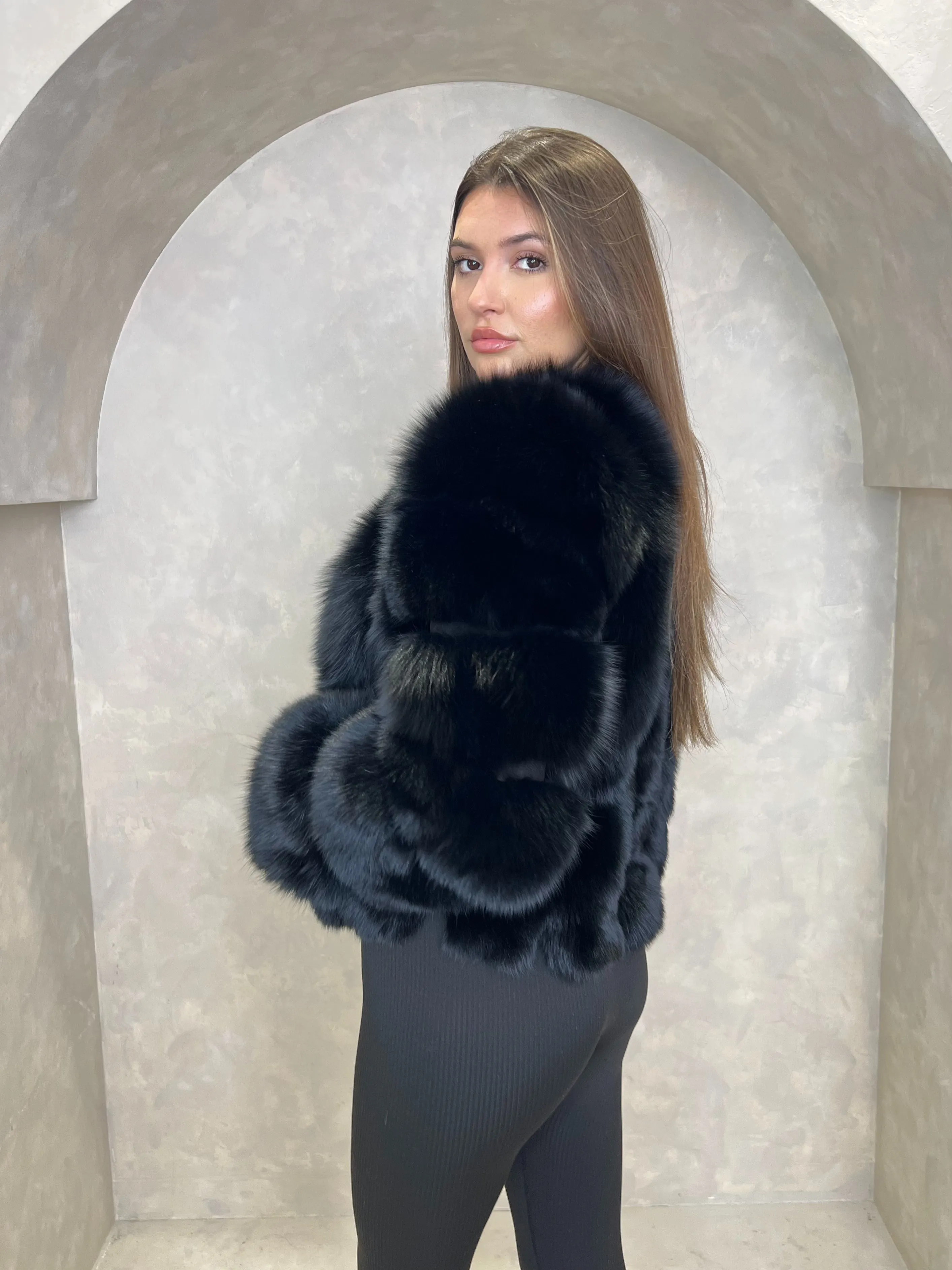 Black Luxury Fur Vertical Pelt Coat