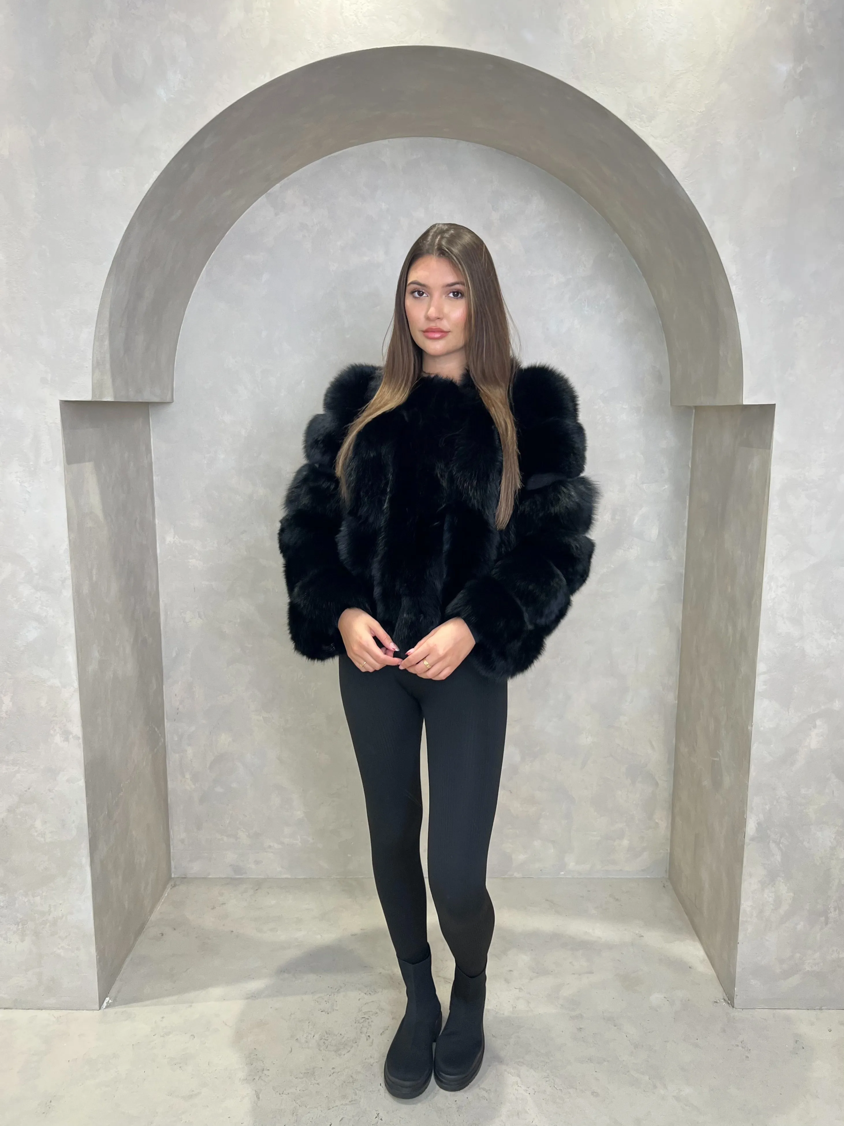 Black Luxury Fur Vertical Pelt Coat