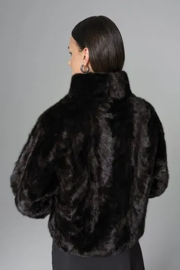 Black Natural Mink Fur Jacket with Nutria Fur Trims