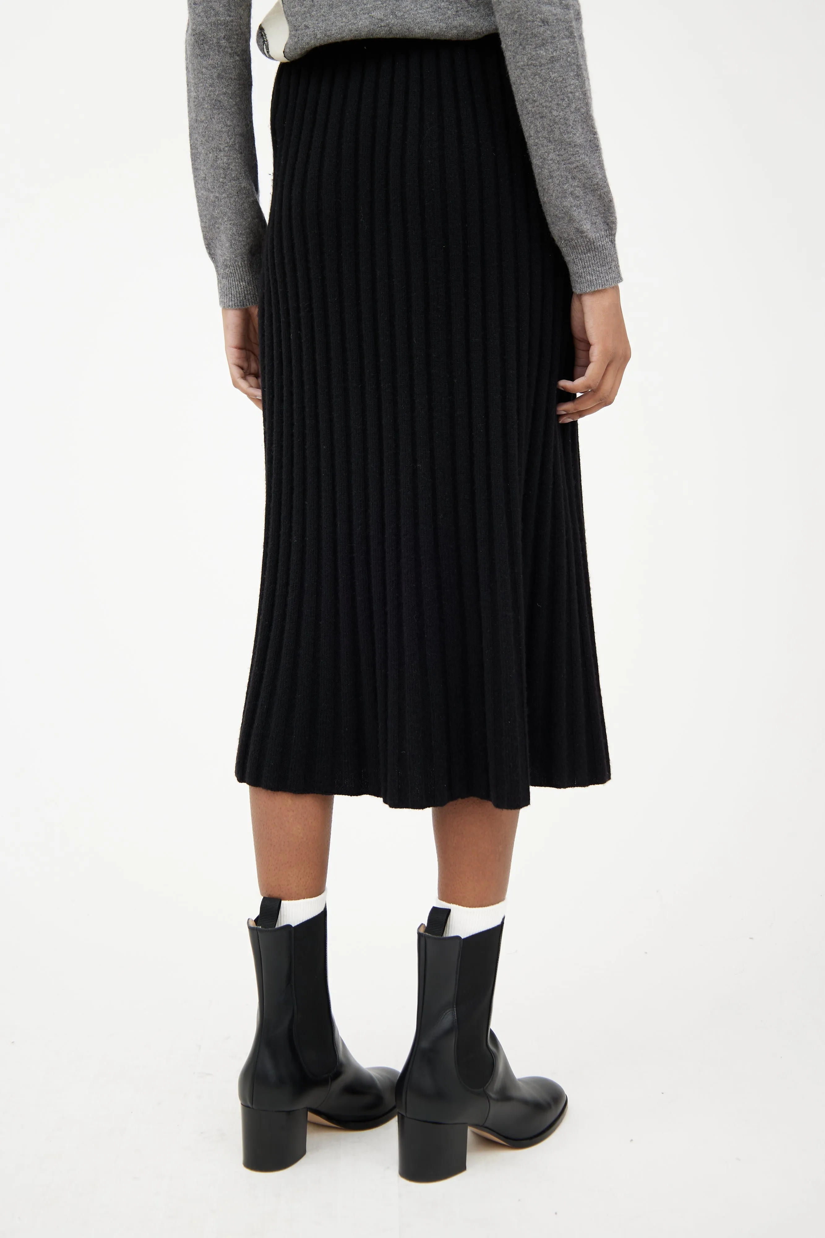 Black Ribbed Cashmere Skirt