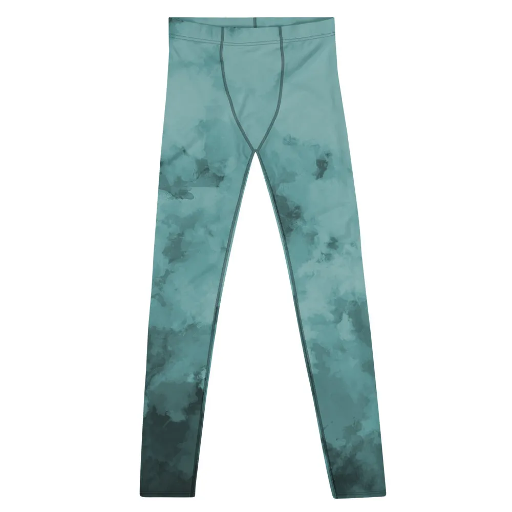 Blue Abstract Best Men's Leggings, Blue Clouds Designer Meggings Compression Tights-Made in USA/EU