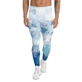 Blue Abstract Men's Leggings, Blue Clouds Designer Meggings Compression Tights-Made in USA/EU