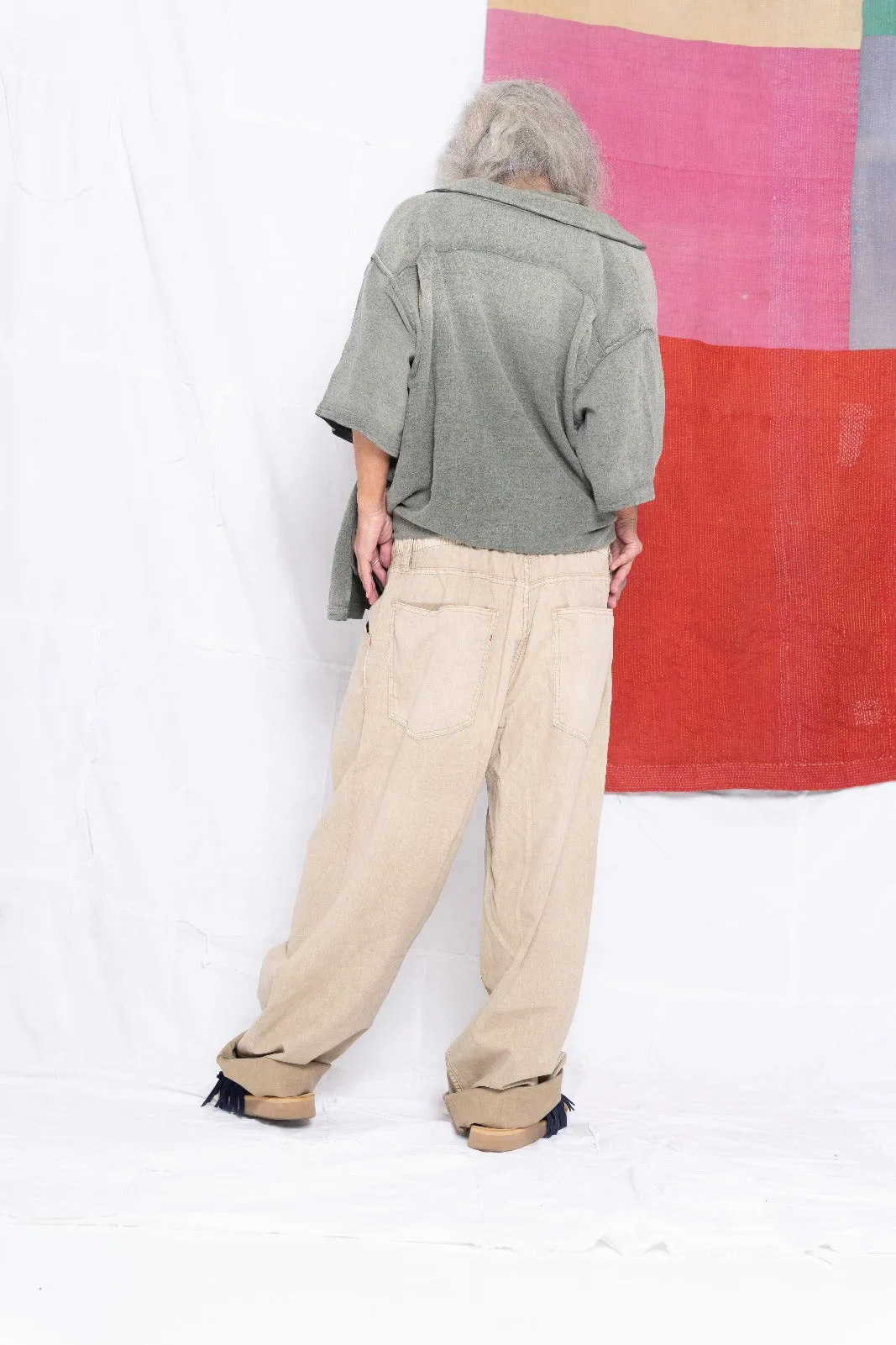 Bowling Shirt Irregular Cotton Fabric Sunfaded Olive