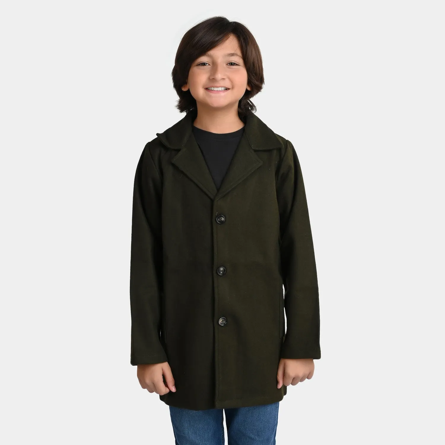 Boys Wool Trench Coat -Olive