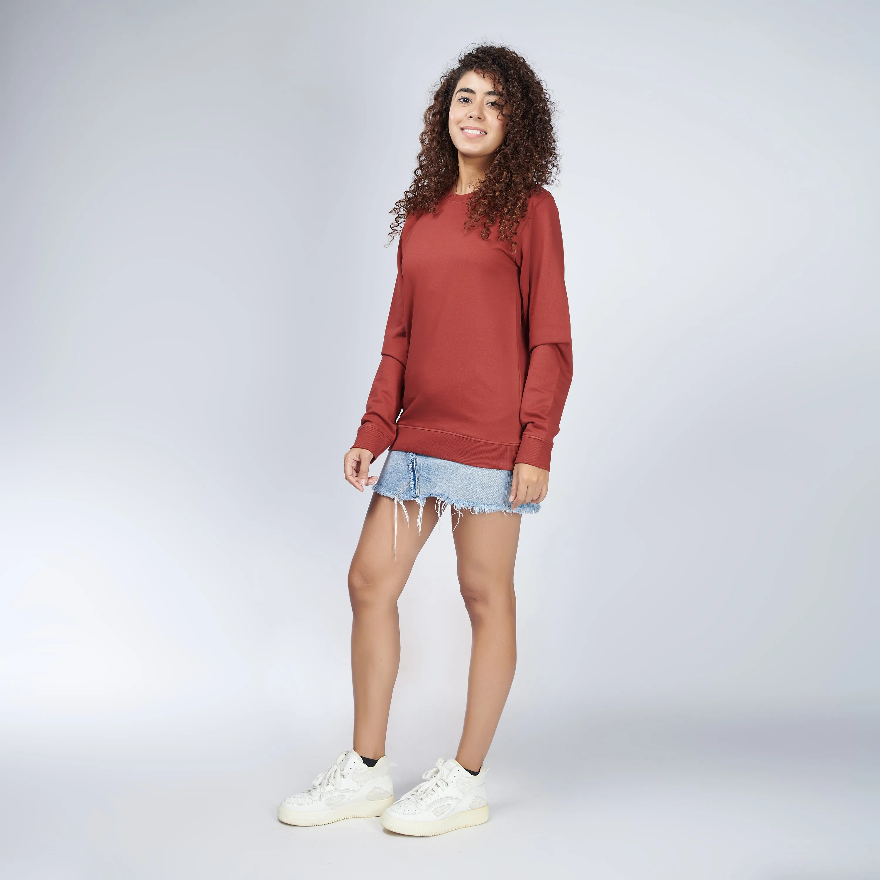 Brick Red Crew Neck Sweatshirt for Women