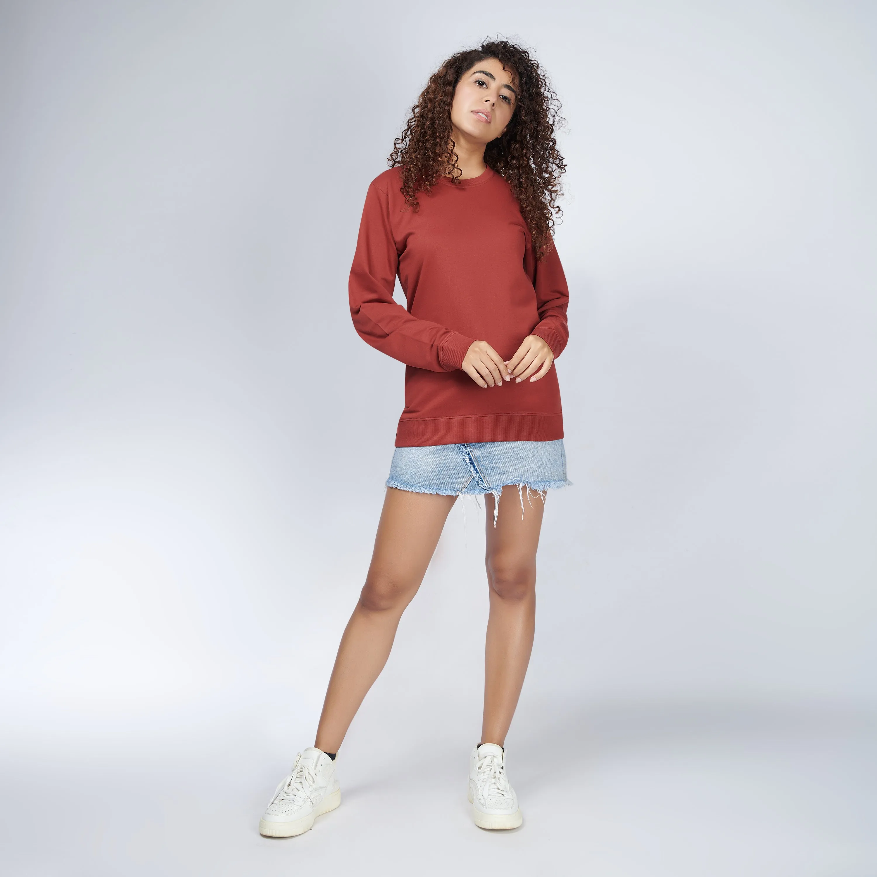 Brick Red Crew Neck Sweatshirt for Women