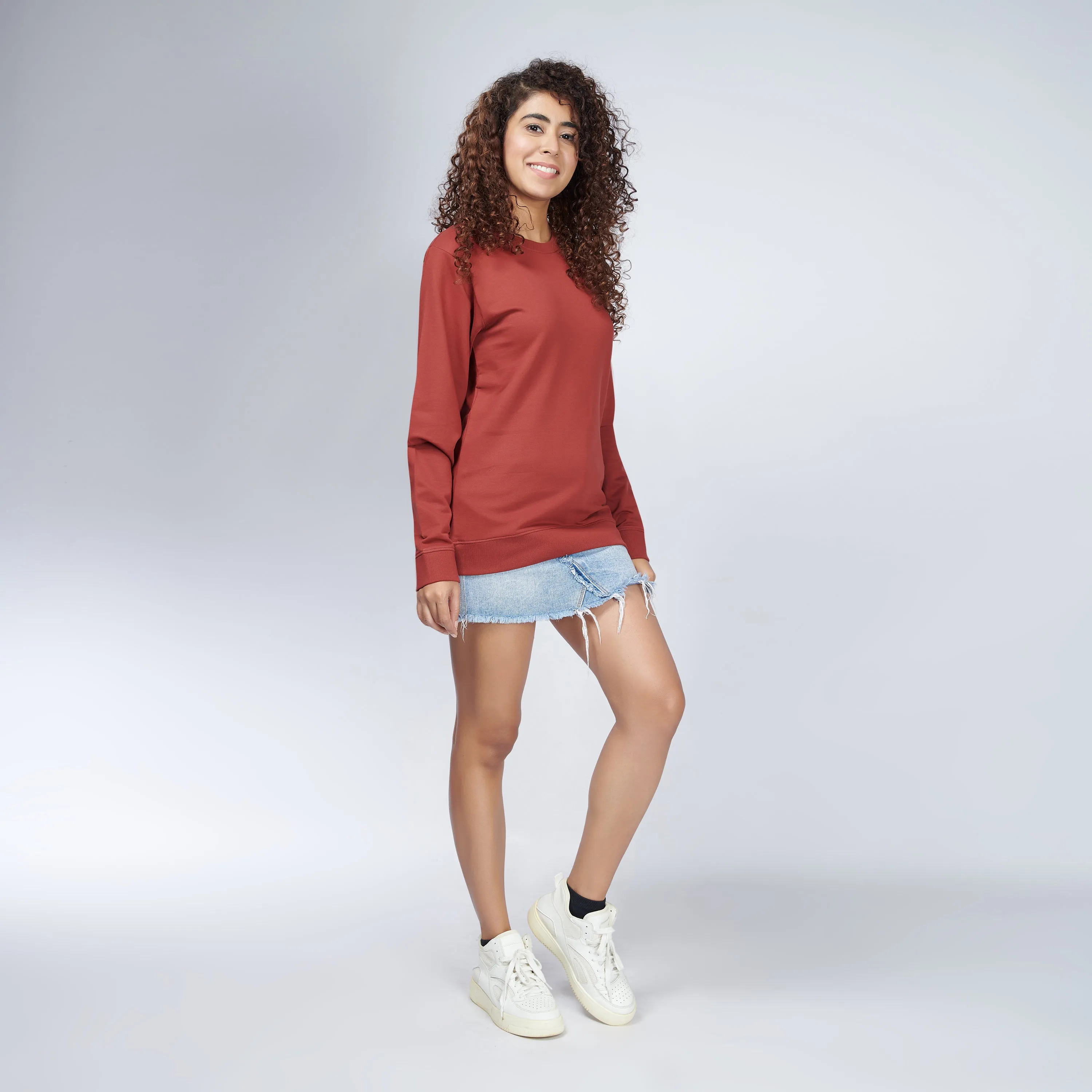 Brick Red Crew Neck Sweatshirt for Women