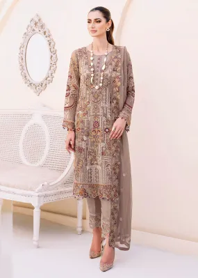 Brown Embroidered Suit - Ramsha Chiffon Vol 23 - #F-2311