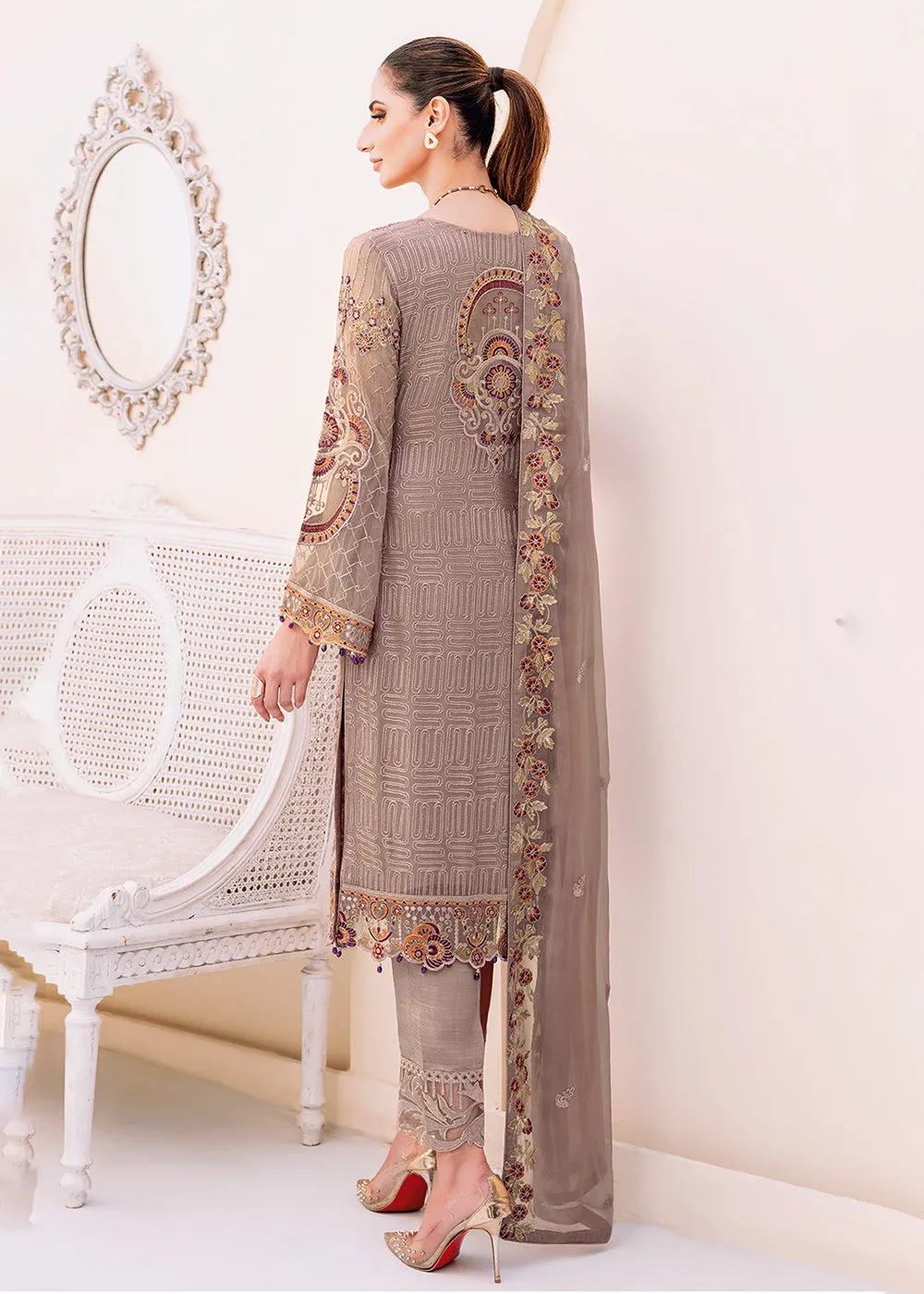 Brown Embroidered Suit - Ramsha Chiffon Vol 23 - #F-2311