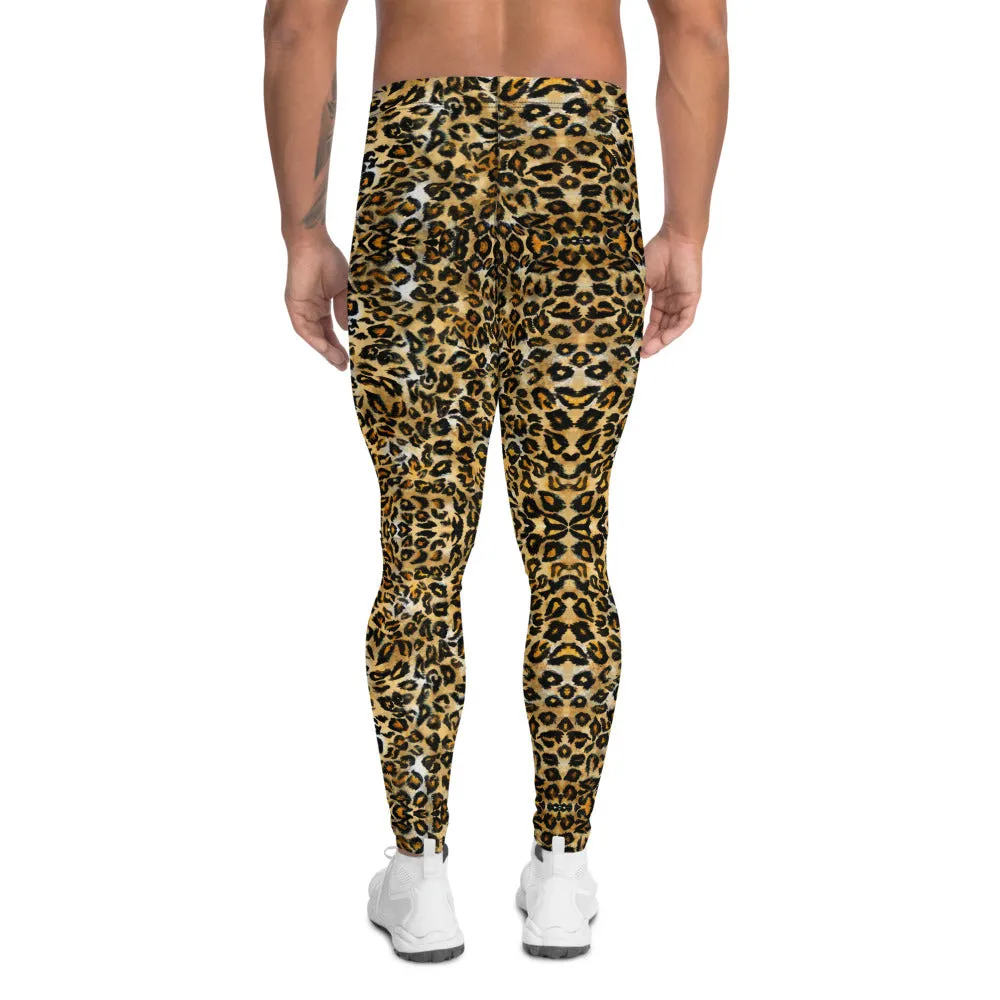 Brown Leopard Men's Leggings, Leopard Animal Print Meggings Compression Tights-Made in USA/EU