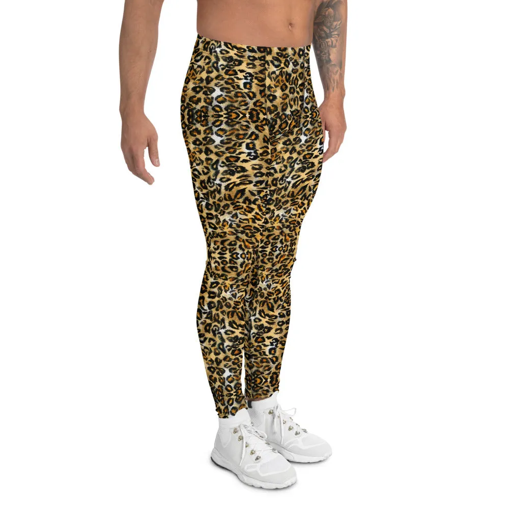 Brown Leopard Men's Leggings, Leopard Animal Print Meggings Compression Tights-Made in USA/EU