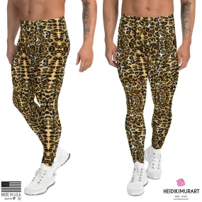 Brown Leopard Men's Leggings, Leopard Animal Print Meggings Compression Tights-Made in USA/EU