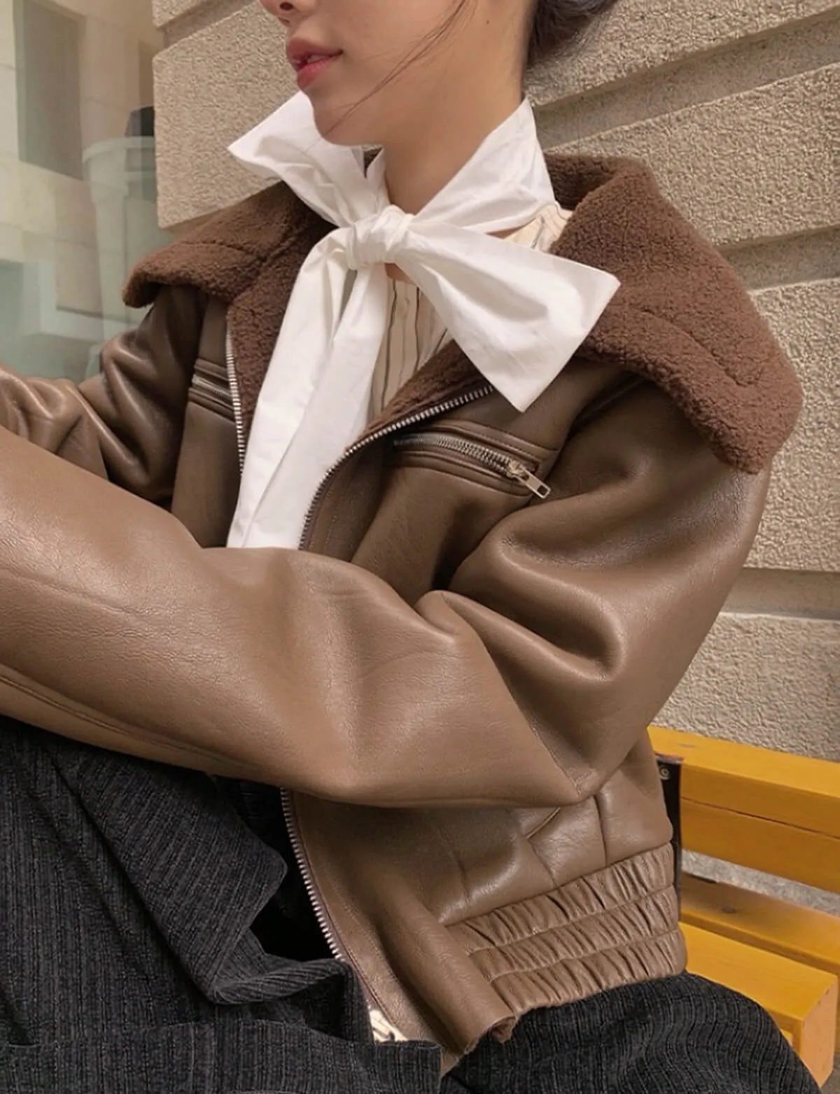 Brown Shearling Collar Jacket