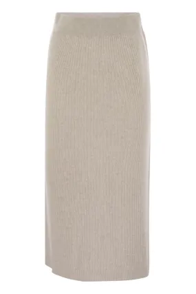 BRUNELLO CUCINELLI Luxurious Cashmere-Silk Ribbed Midi Skirt