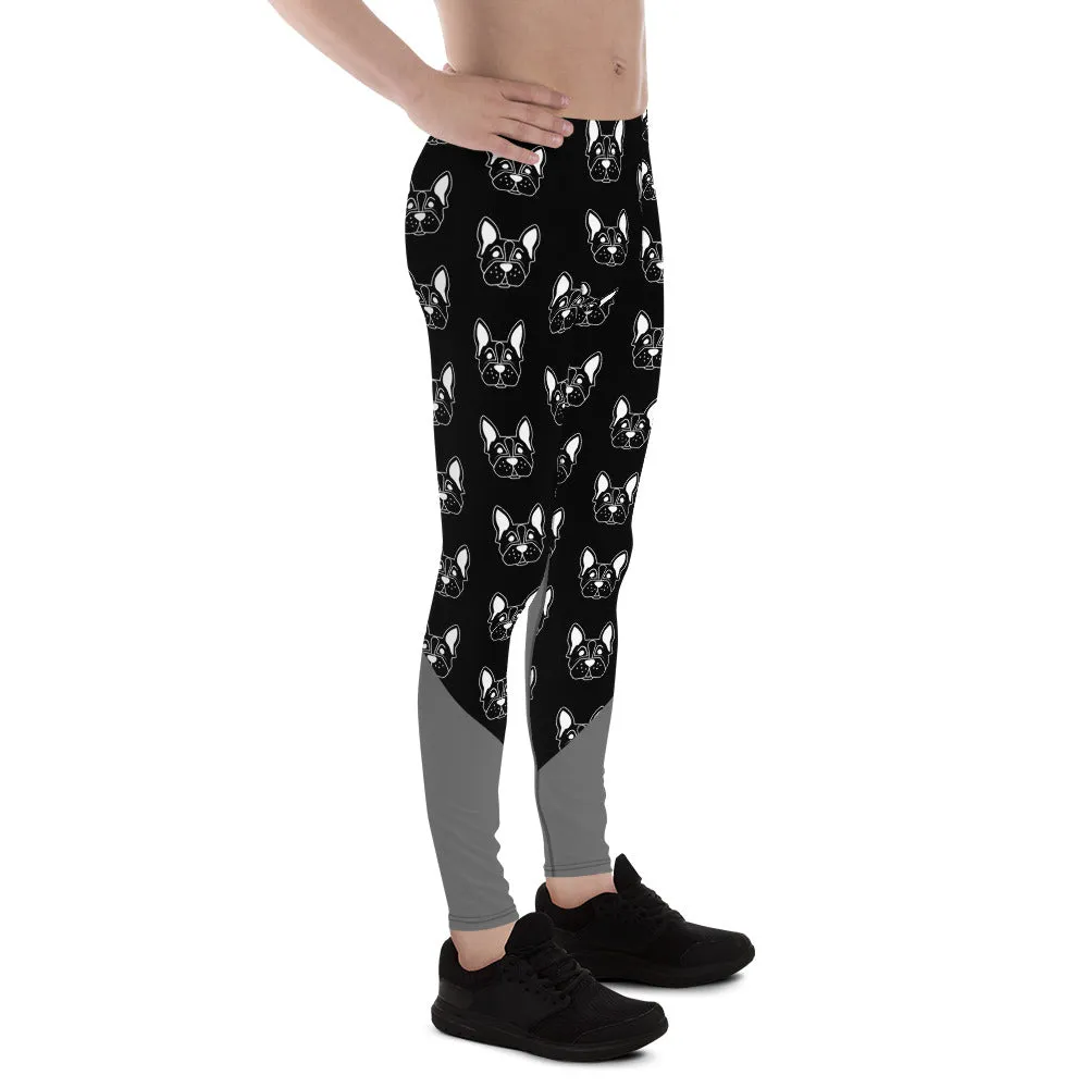 Bull Dog Meggings, Black White Gray Cute Premium Men's Leggings - Made in USA/ EU