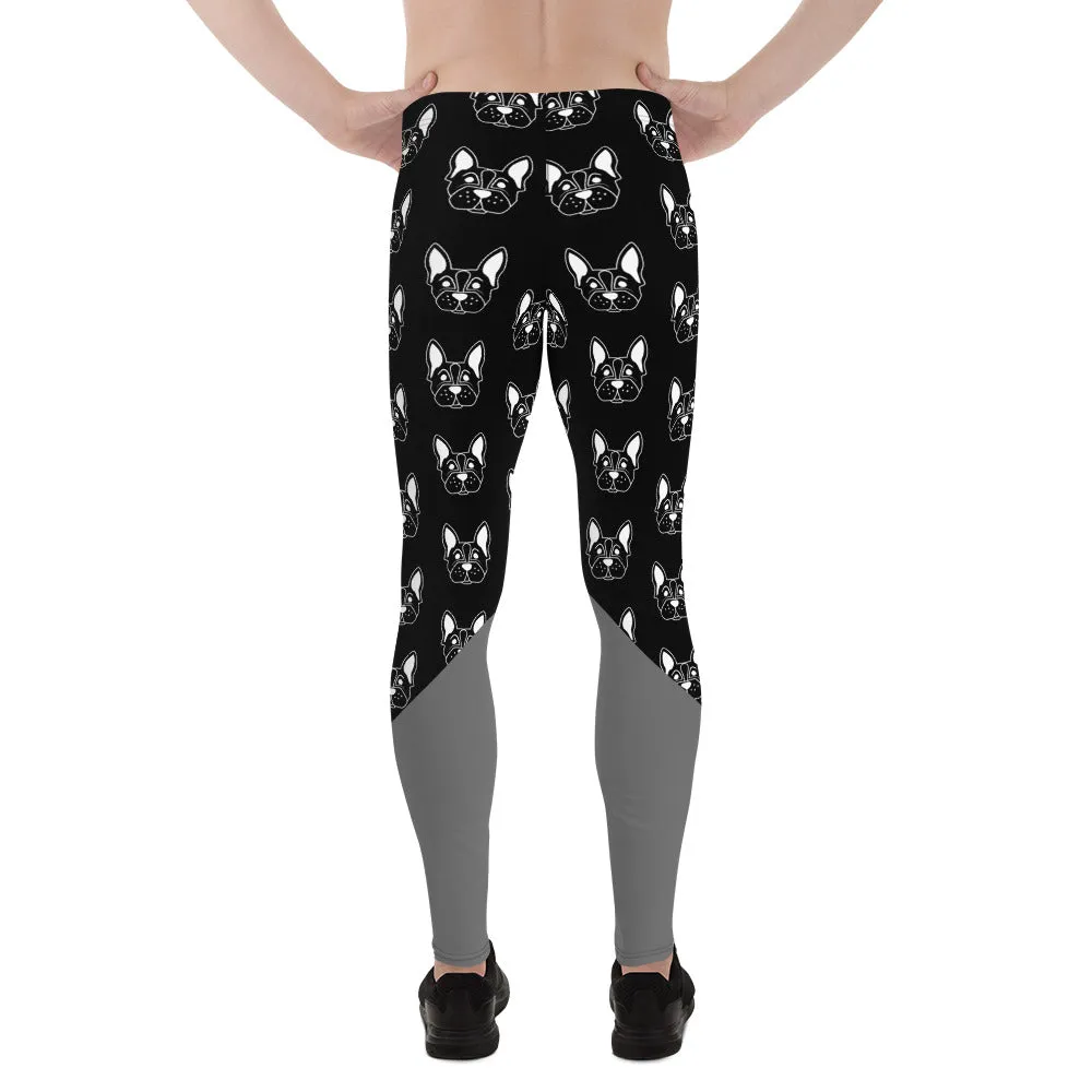 Bull Dog Meggings, Black White Gray Cute Premium Men's Leggings - Made in USA/ EU