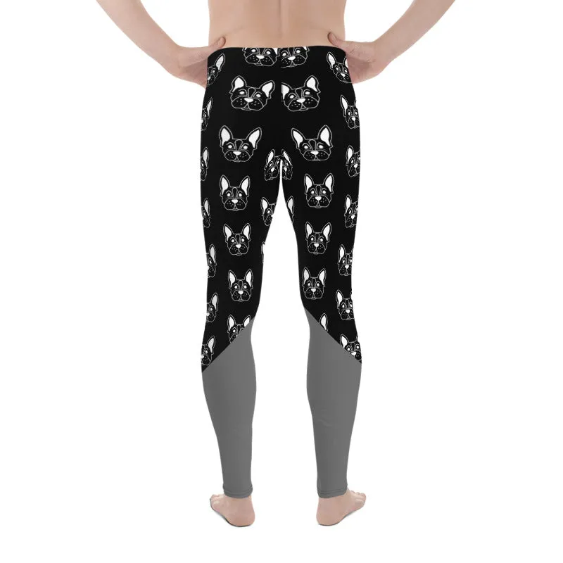 Bull Dog Meggings, Black White Gray Cute Premium Men's Leggings - Made in USA/ EU