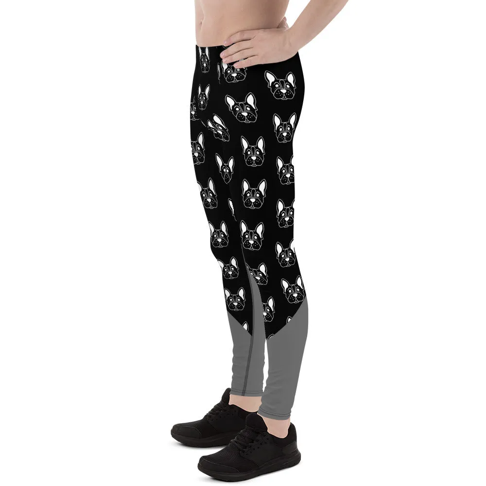 Bull Dog Meggings, Black White Gray Cute Premium Men's Leggings - Made in USA/ EU