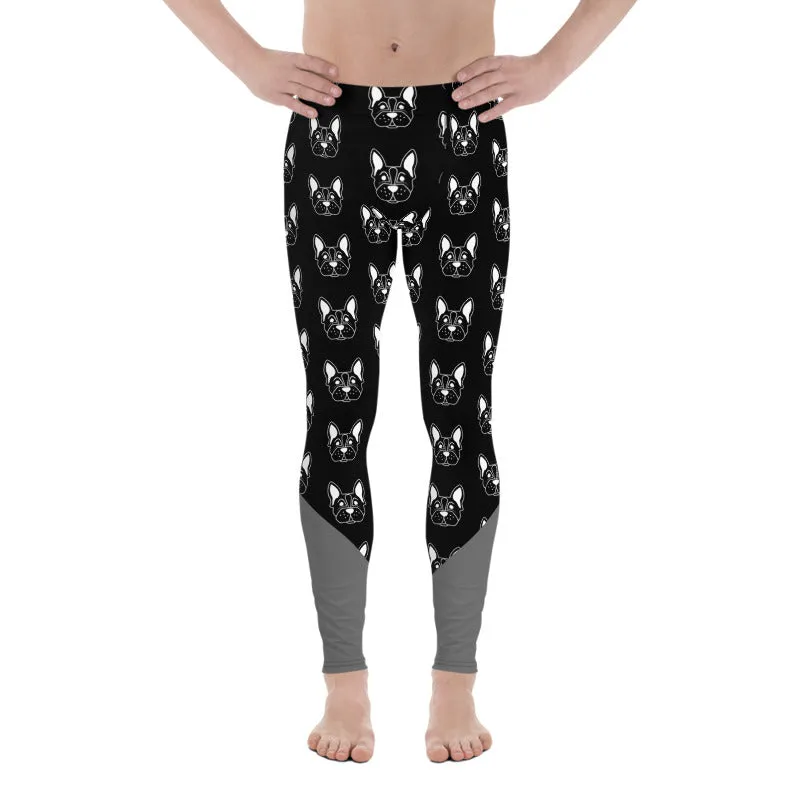 Bull Dog Meggings, Black White Gray Cute Premium Men's Leggings - Made in USA/ EU