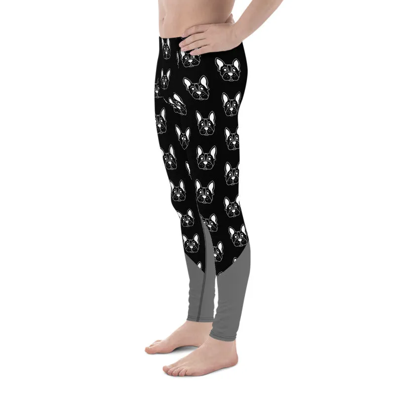 Bull Dog Meggings, Black White Gray Cute Premium Men's Leggings - Made in USA/ EU