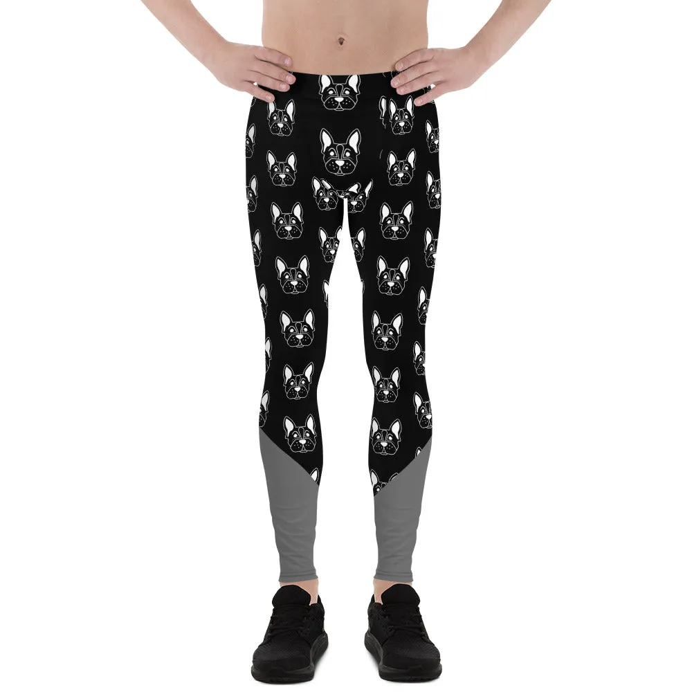 Bull Dog Meggings, Black White Gray Cute Premium Men's Leggings - Made in USA/ EU