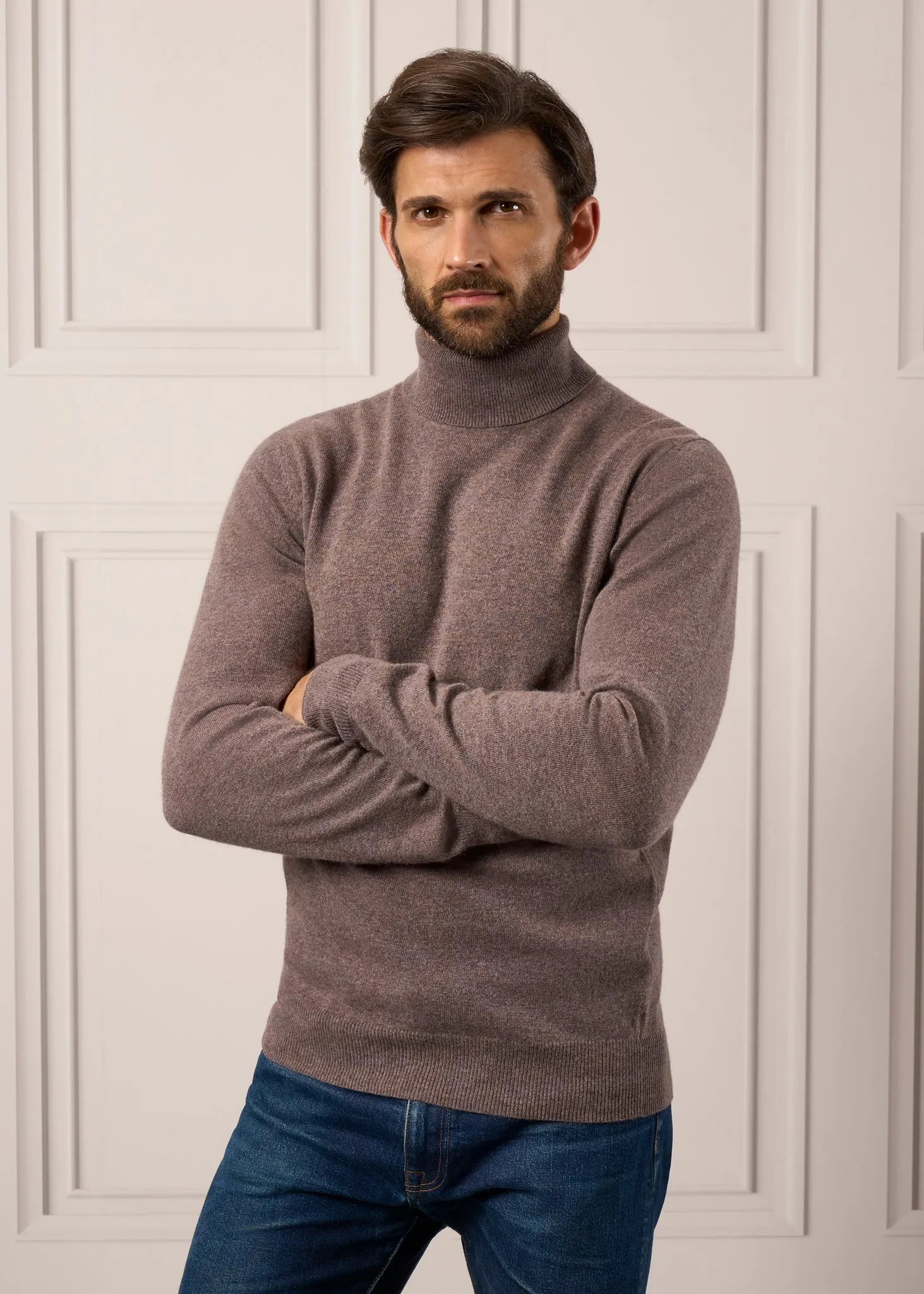 Bunbury Geelong Wool Roll Neck Jumper in Teak - Regular Fit