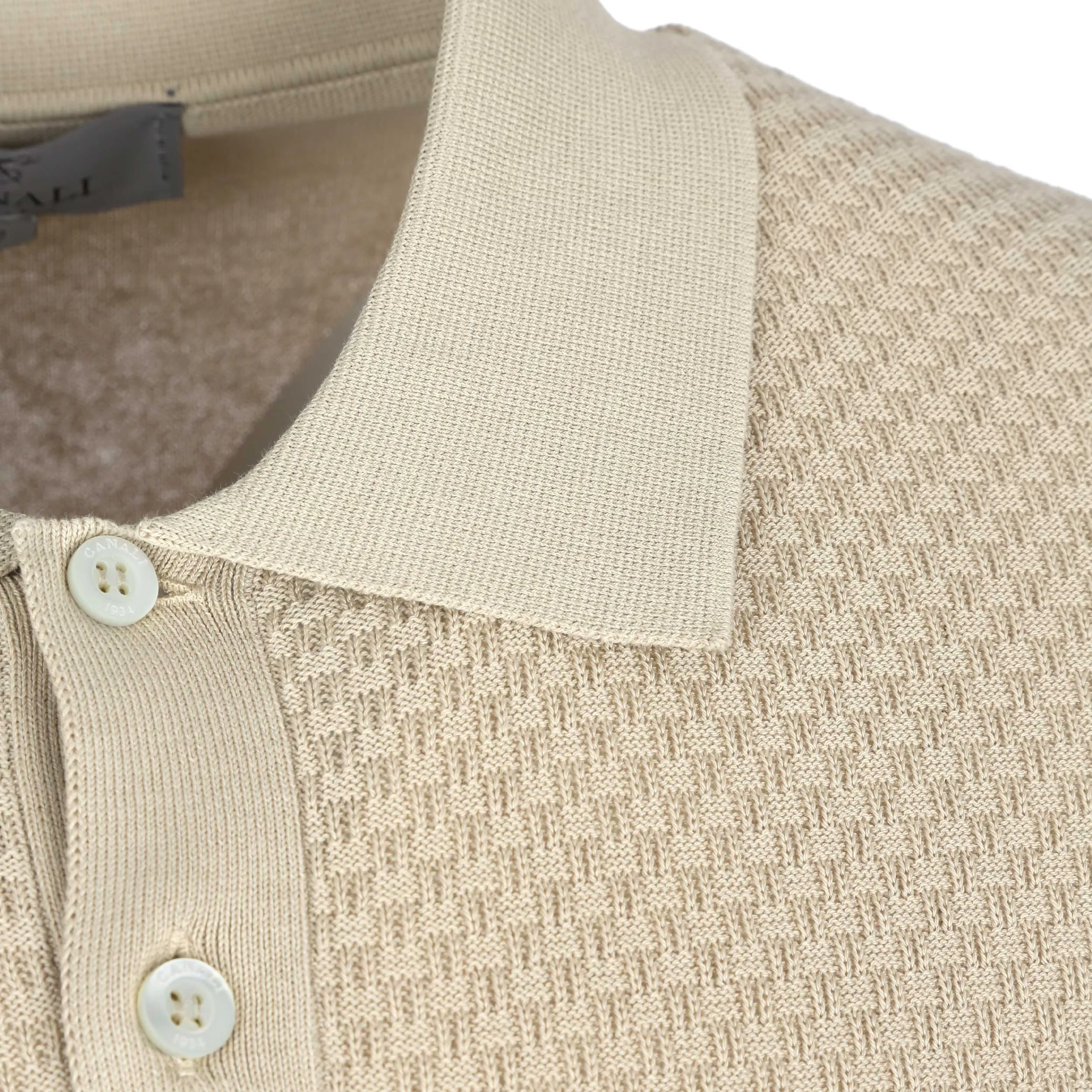 Canali Waffle Front Knitted Polo in Beige