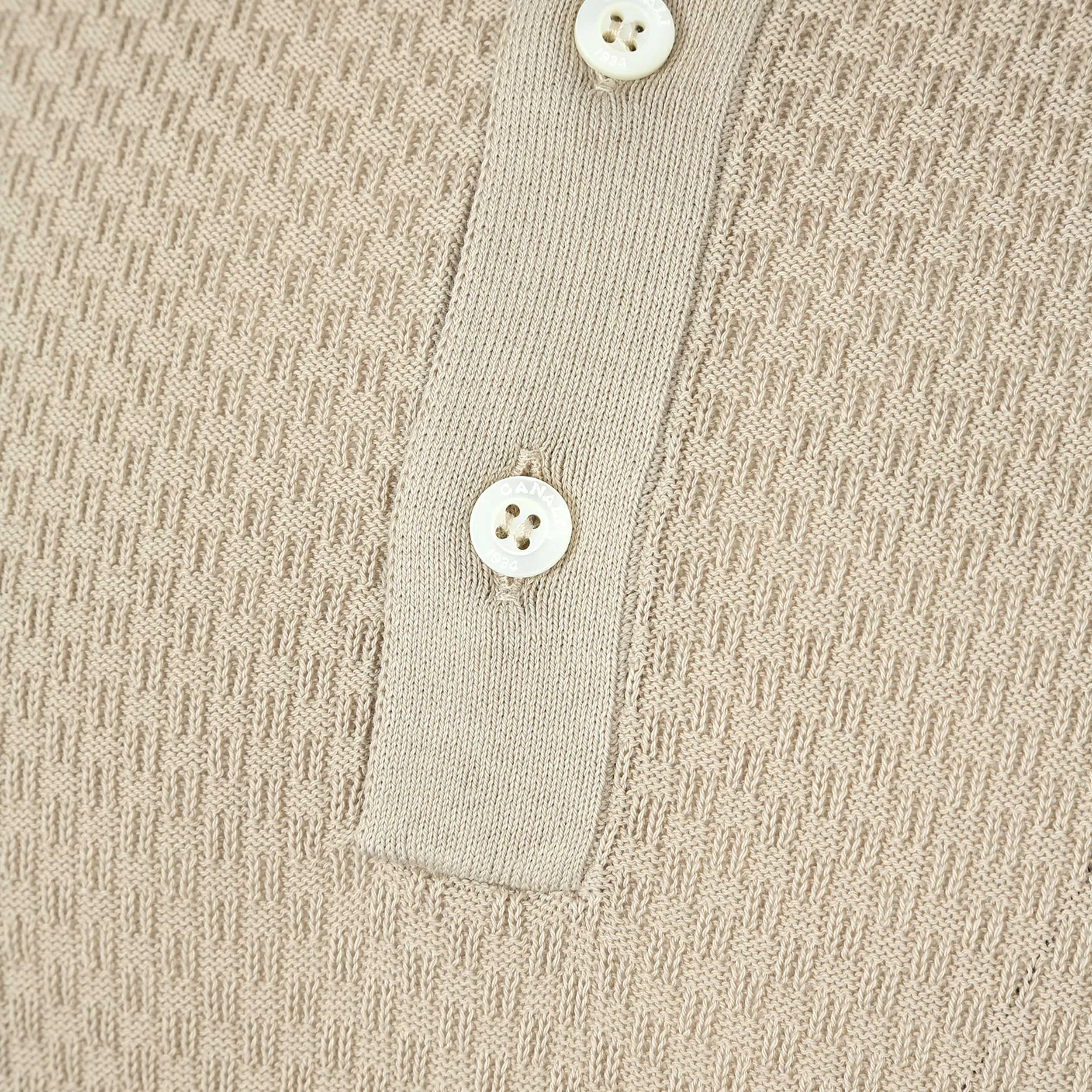 Canali Waffle Front Knitted Polo in Beige