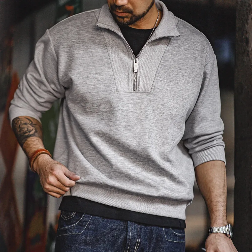 Casual Gray Patchwork Pullover Sweatshirt with Standing Collar and Metal Zipper