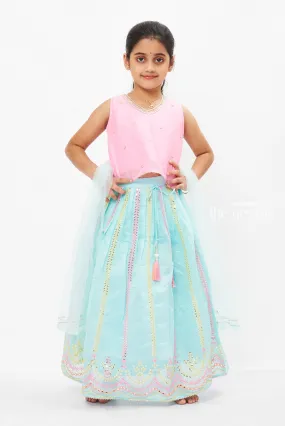 Charming Pink and Blue Lehenga Choli for Girls- Ethnic Kids Wear