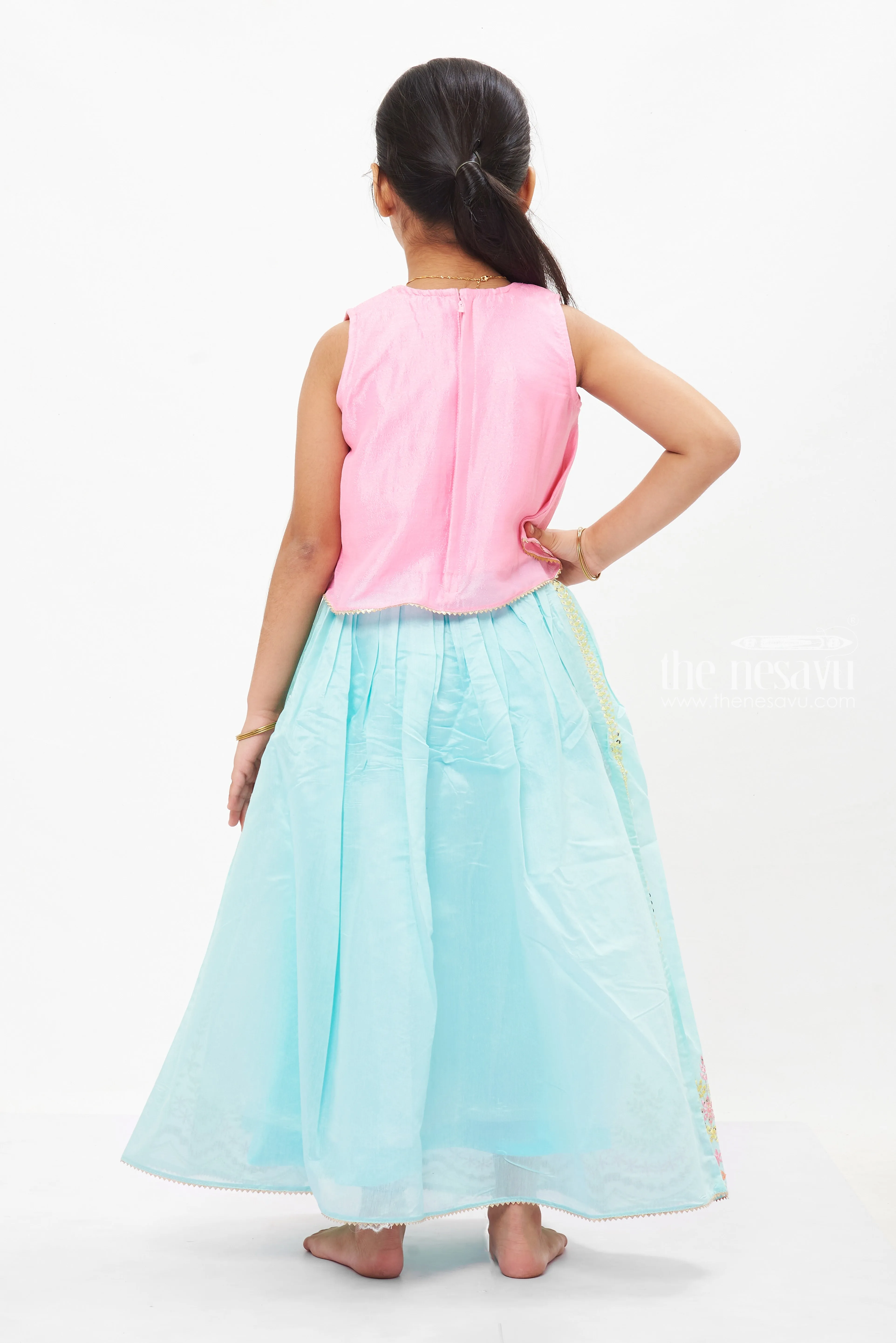 Charming Pink and Blue Lehenga Choli for Girls- Ethnic Kids Wear