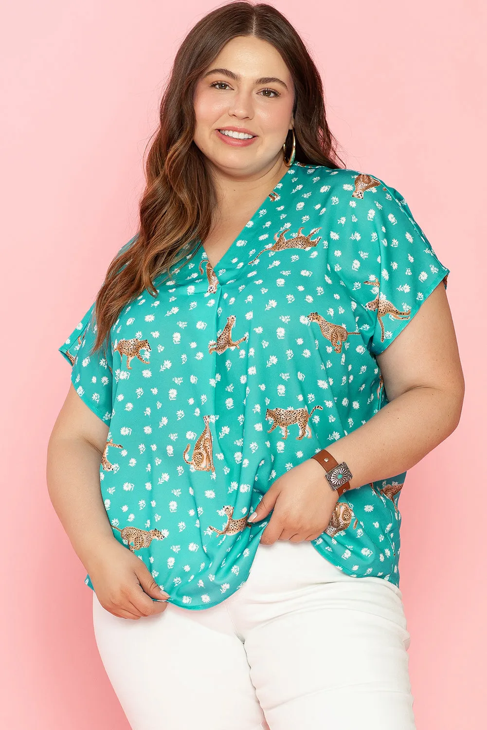 Cheetah V Neck Plus Size Top