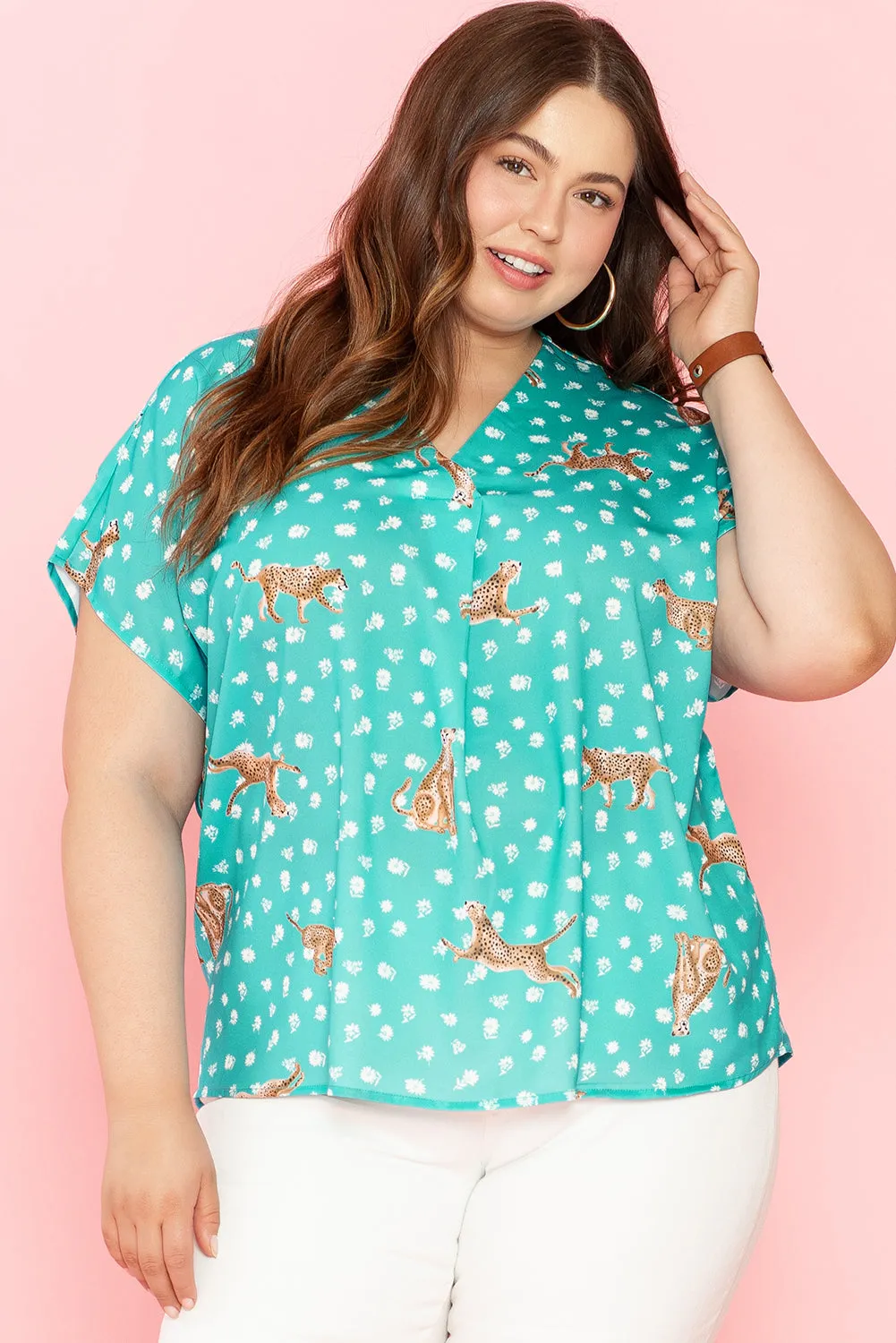 Cheetah V Neck Plus Size Top