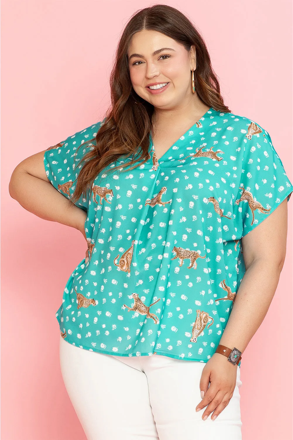 Cheetah V Neck Plus Size Top