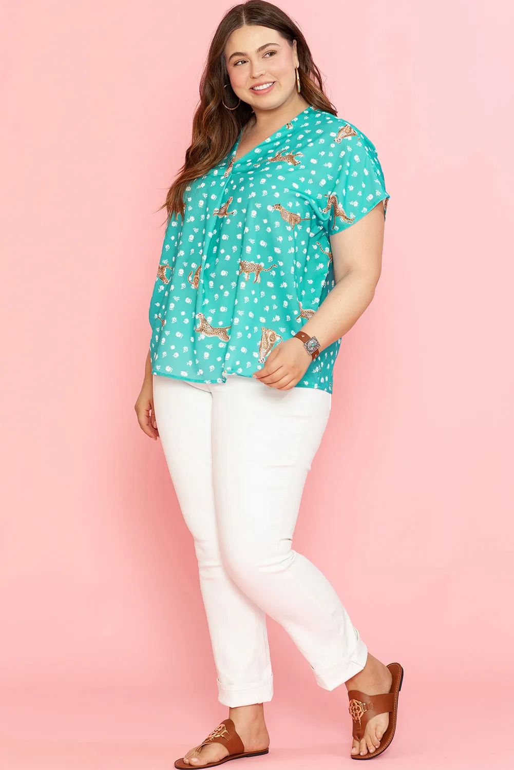 Cheetah V Neck Plus Size Top