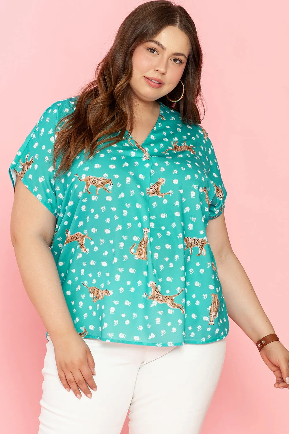 Cheetah V Neck Plus Size Top