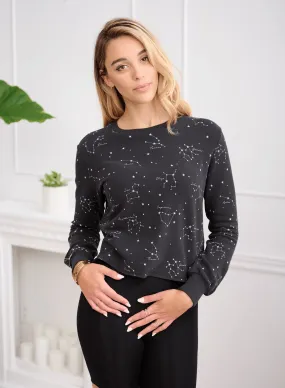 CHRLDR Astro Night Lounge Balloon Sleeve Top - Black