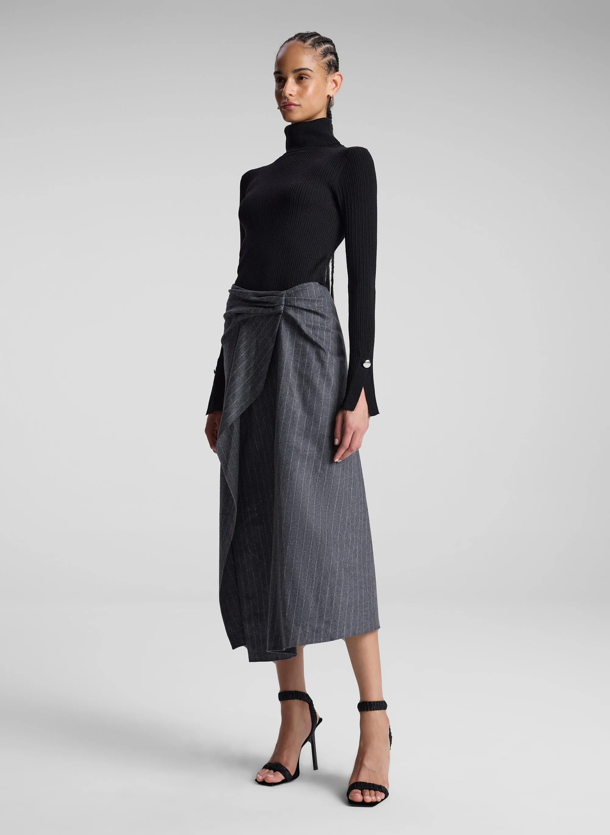 Clara Wool Cashmere Pinstripe Midi Skirt