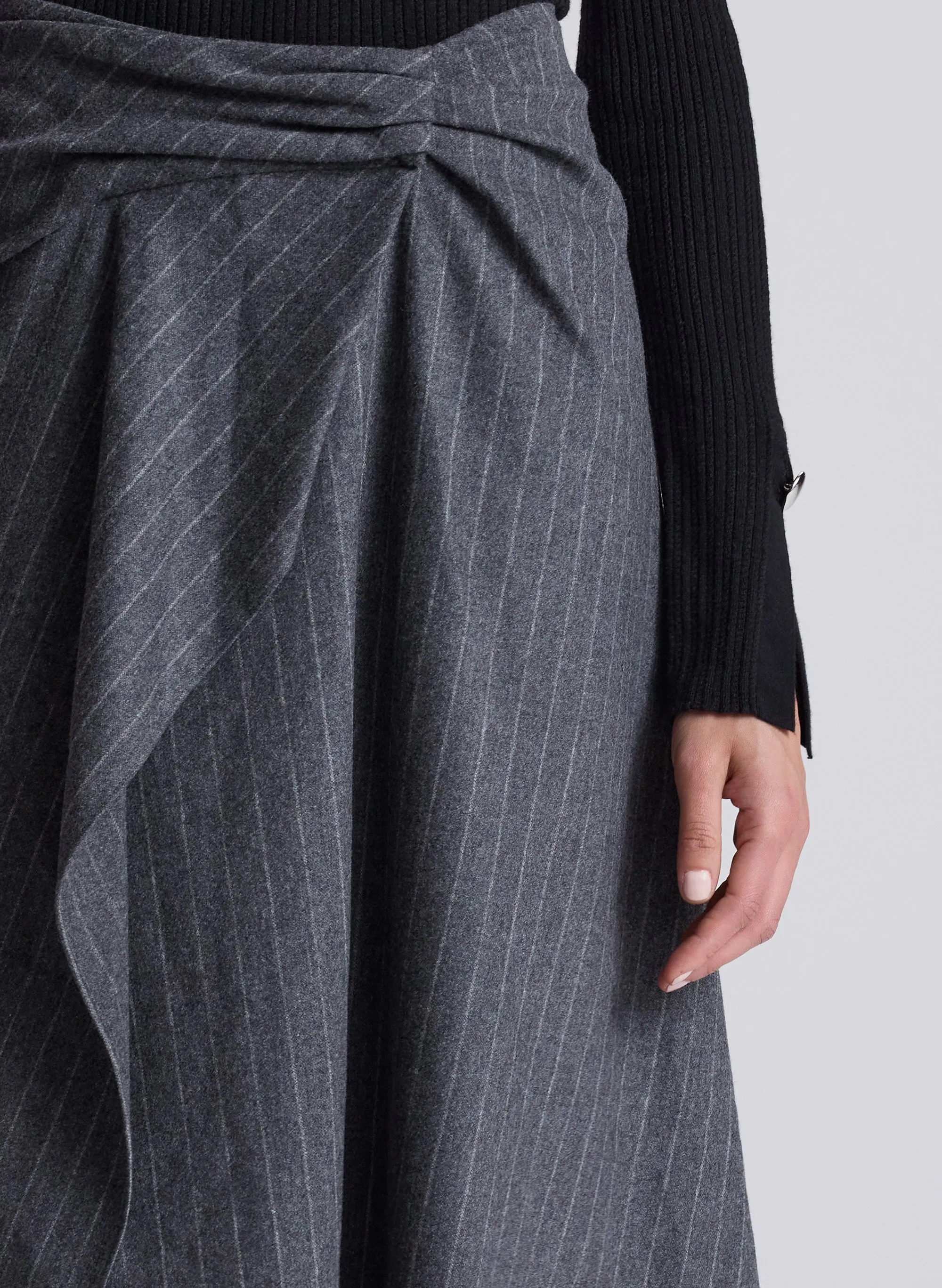 Clara Wool Cashmere Pinstripe Midi Skirt