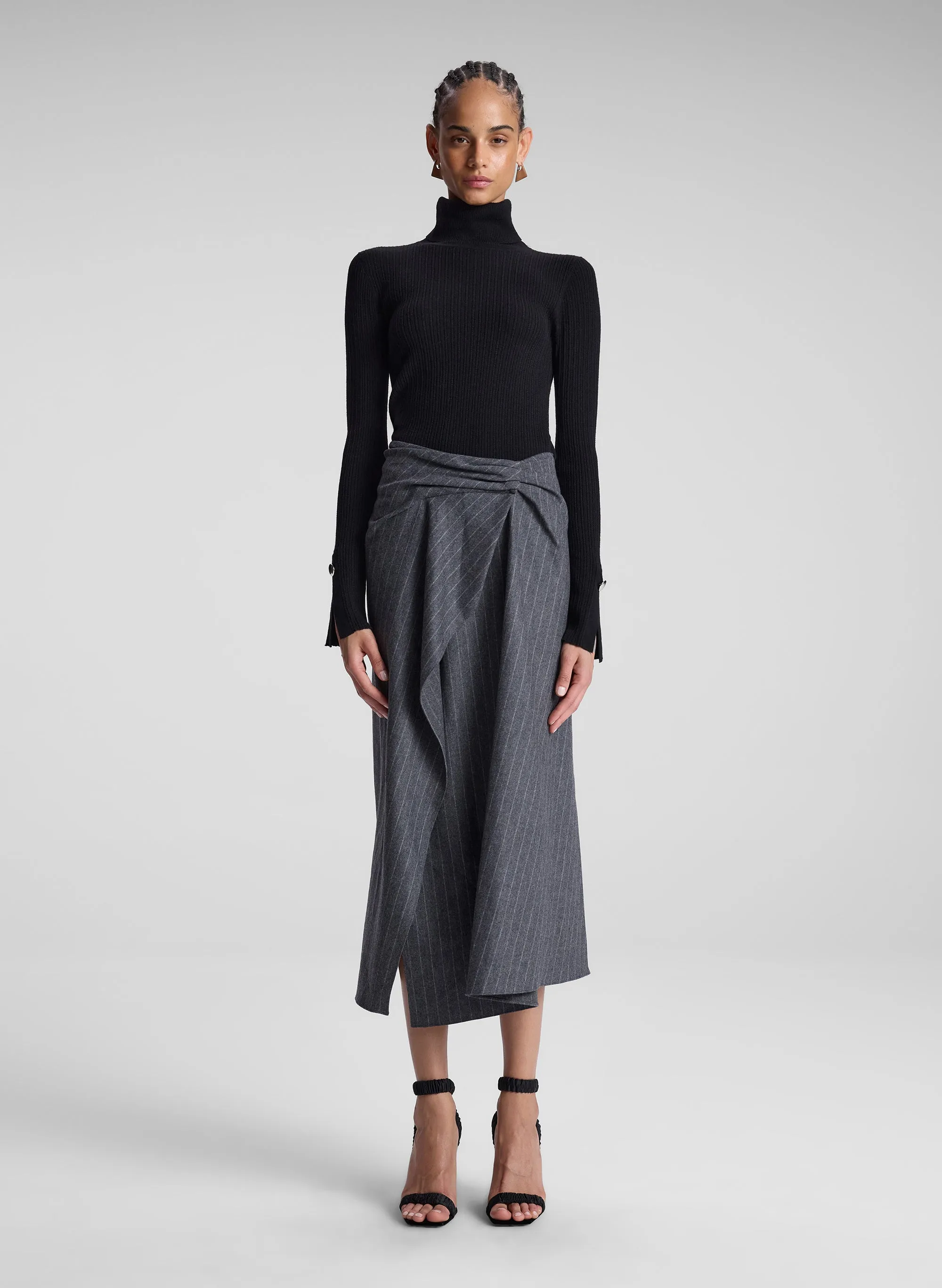 Clara Wool Cashmere Pinstripe Midi Skirt