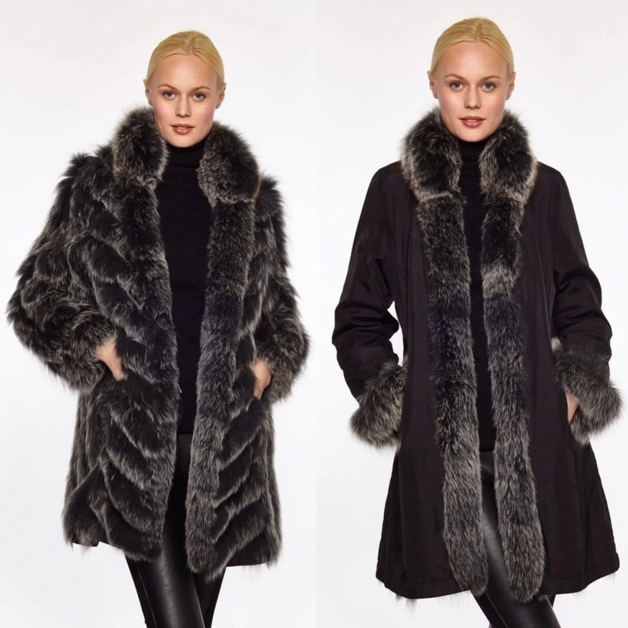 Coat, Reversible 3/4 Length Fox Fur Coat - Linda Richards - Style 9499