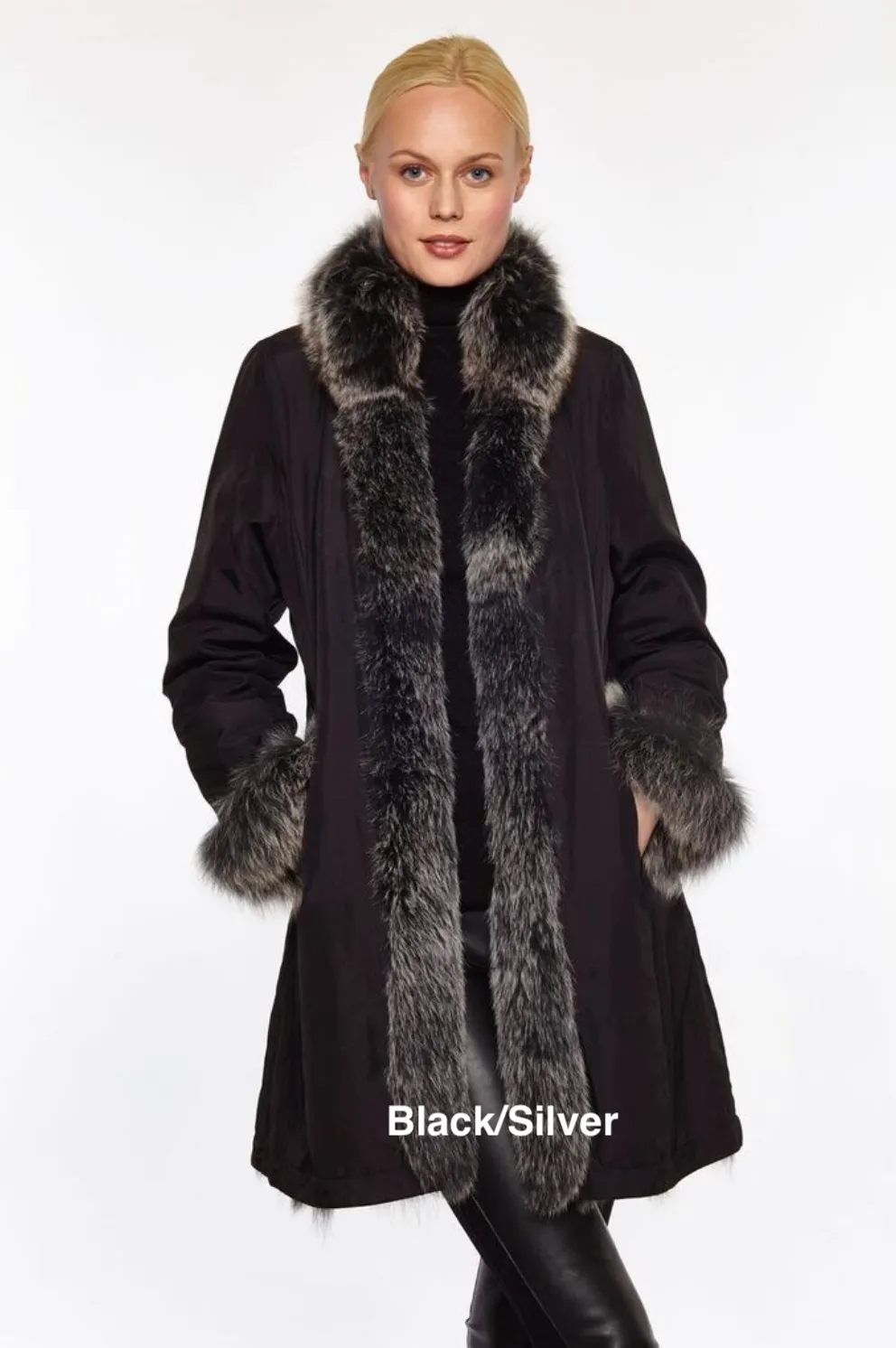 Coat, Reversible 3/4 Length Fox Fur Coat - Linda Richards - Style 9499