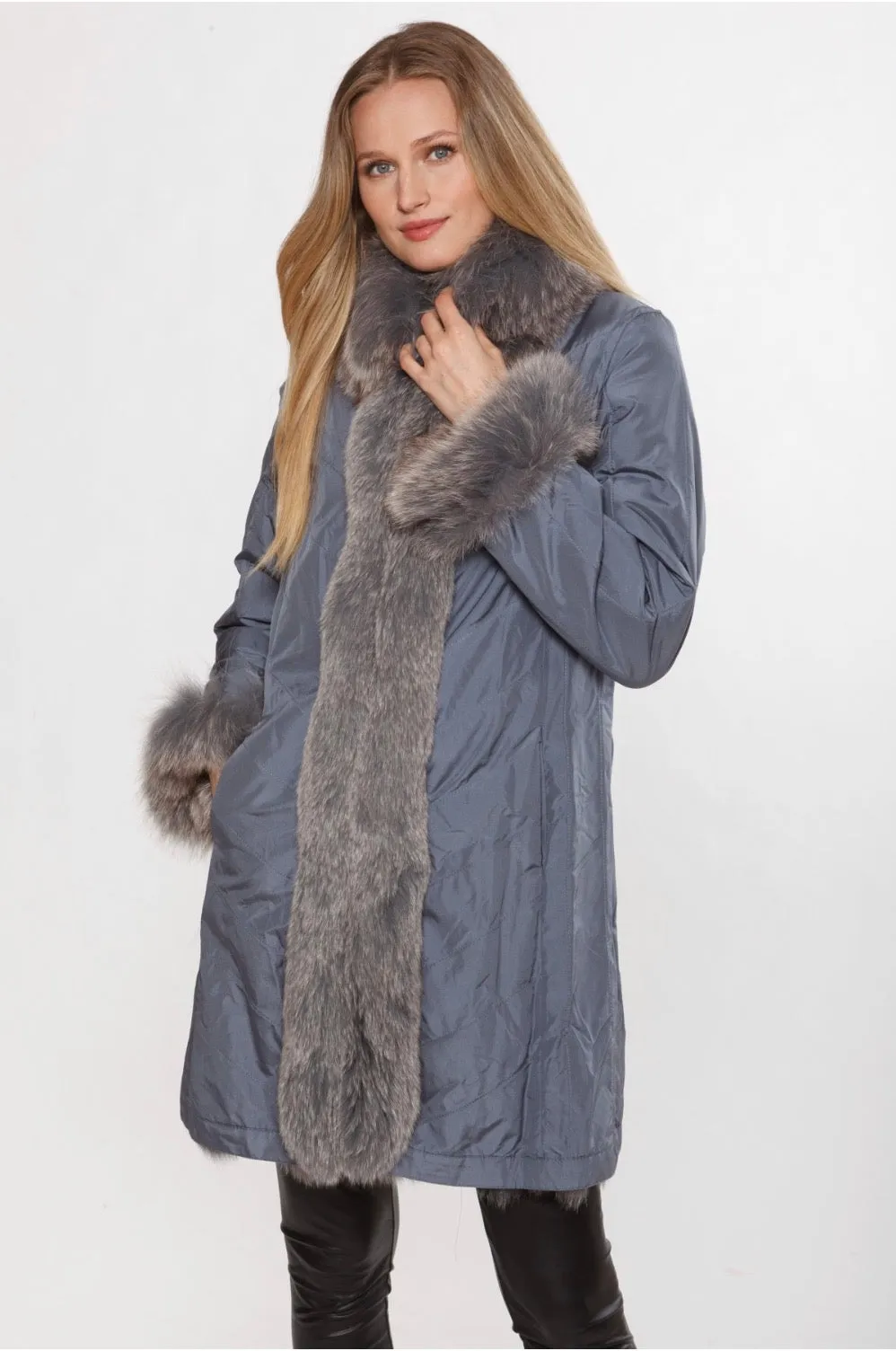 Coat, Reversible 3/4 Length Fox Fur Coat - Linda Richards - Style 9499