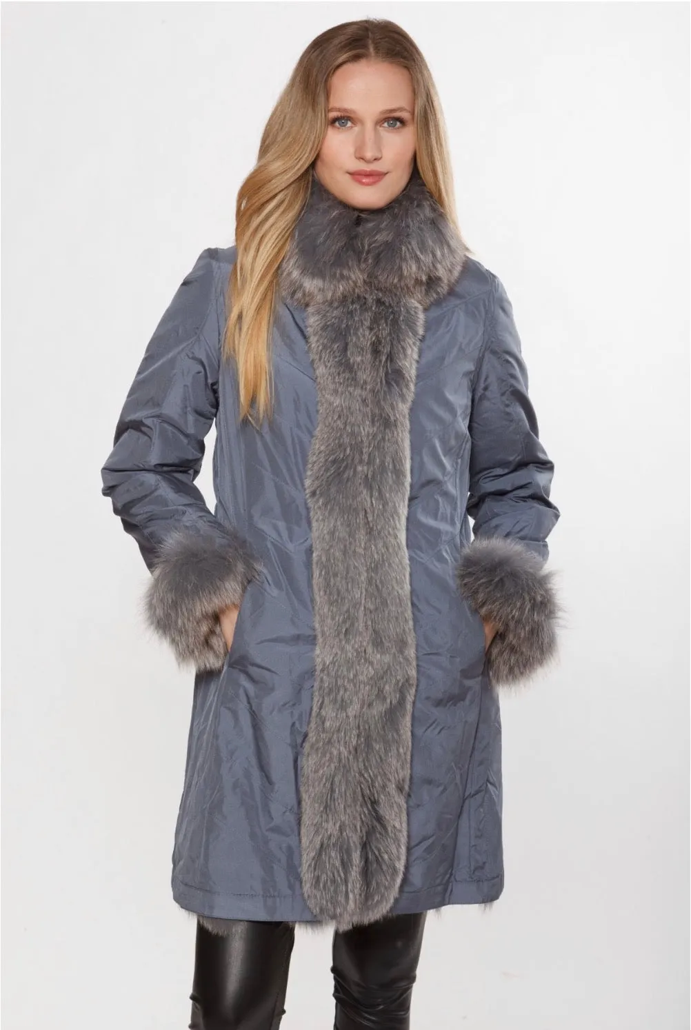 Coat, Reversible 3/4 Length Fox Fur Coat - Linda Richards - Style 9499